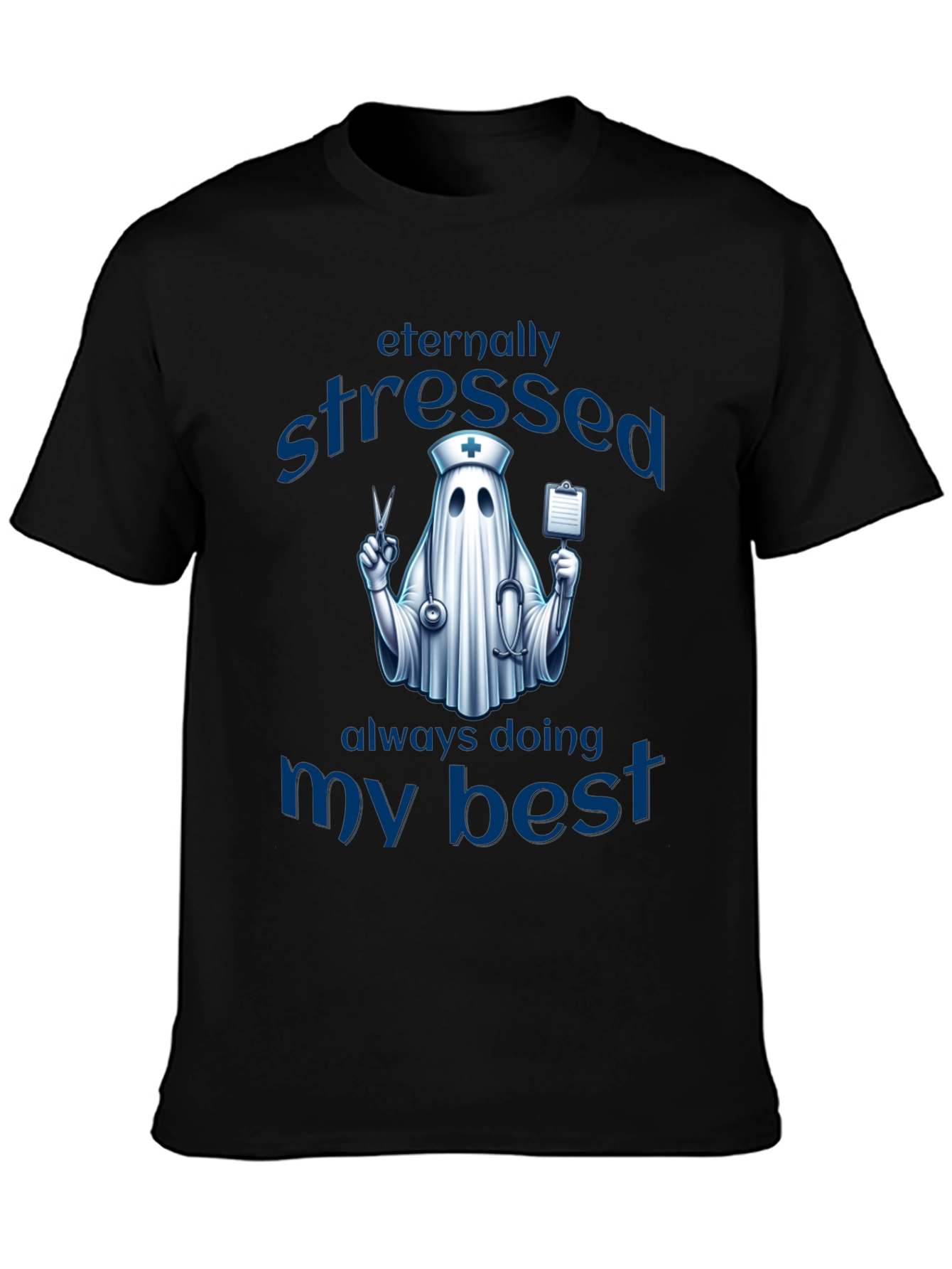 Black Eternally Stressed Nurse Ghost T-Shirt view 3