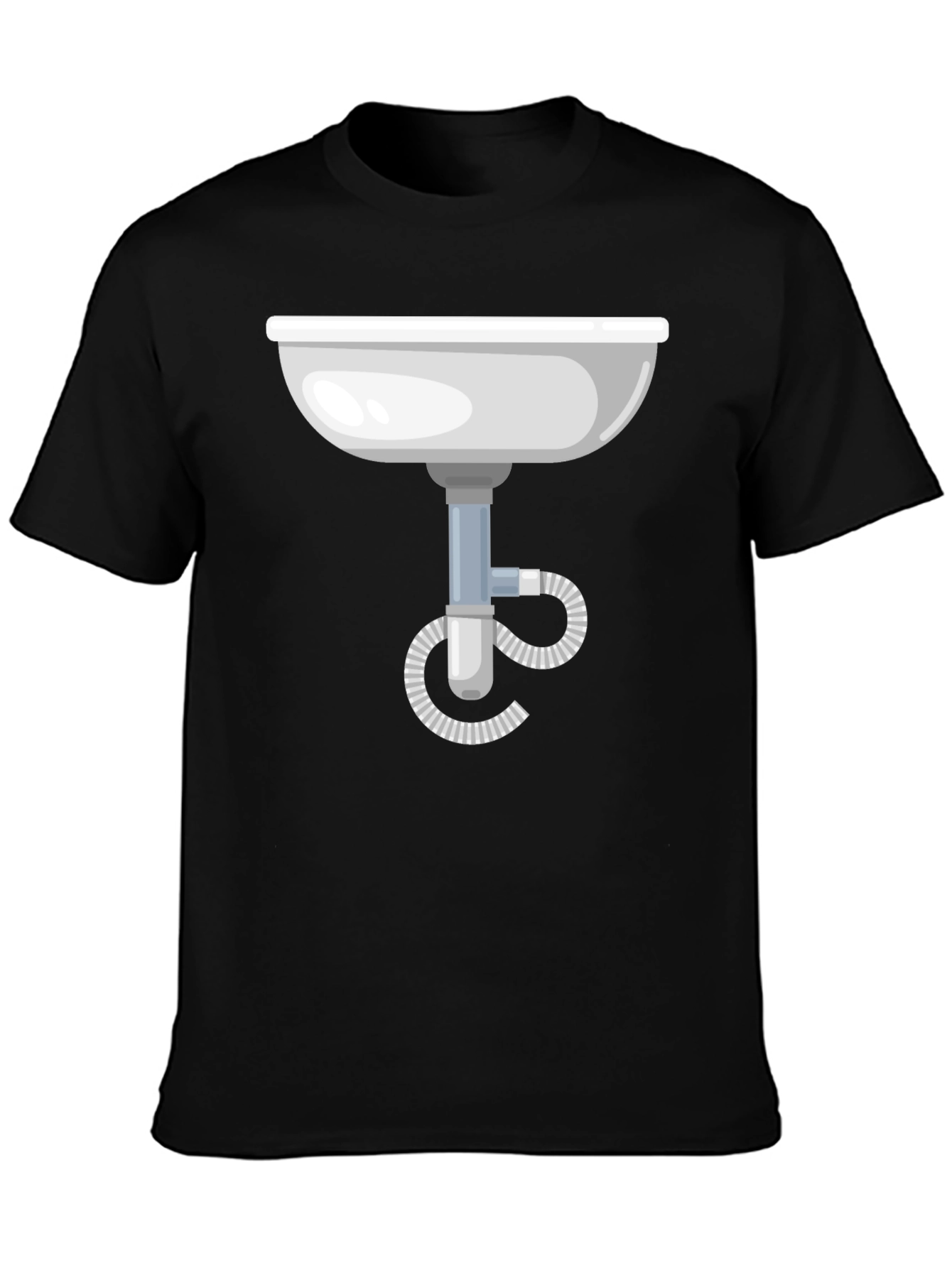 Black Funny Plumbing Sink Graphic Tee - Black Cotton T-Shirt view 3