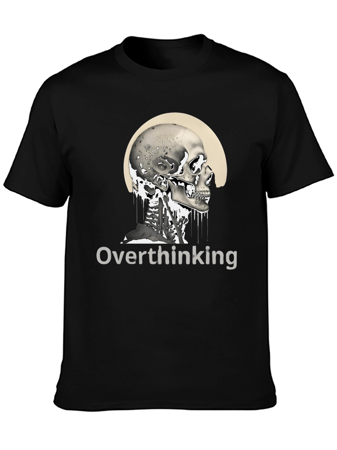 Black Overthinking Skull Graphic T-Shirt - Unisex Black Tee view 3