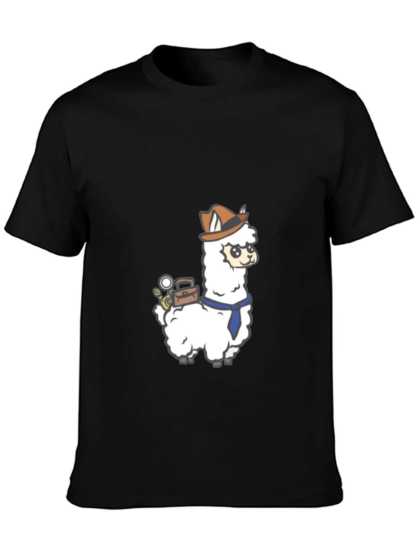 Black Detective Llama Graphic Tee - Black Cotton T-Shirt view 3