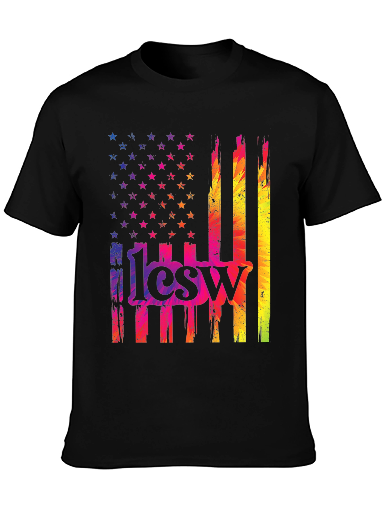 Black Rainbow American Flag 1lcsw T-Shirt view 3