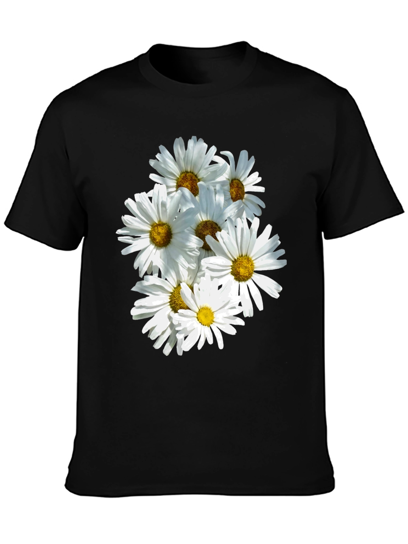 Black Daisy Flower Graphic Black T-Shirt view 3