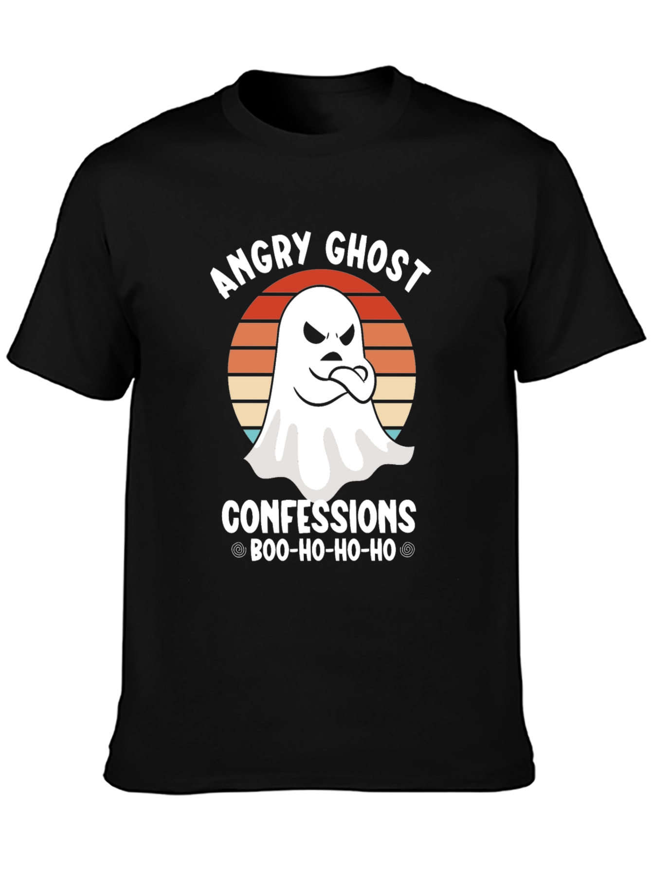 Black Angry Ghost Confessions Boo-Ho-Ho-Ho T-Shirt view 3