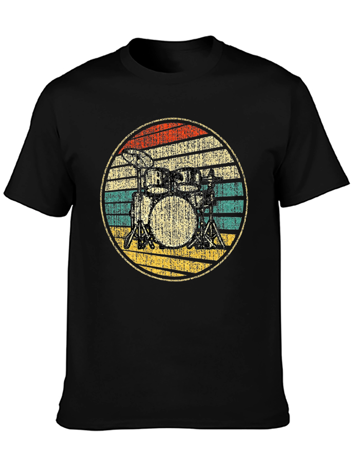 Black Vintage Drum Set T-Shirt - Retro Drummer Tee view 3