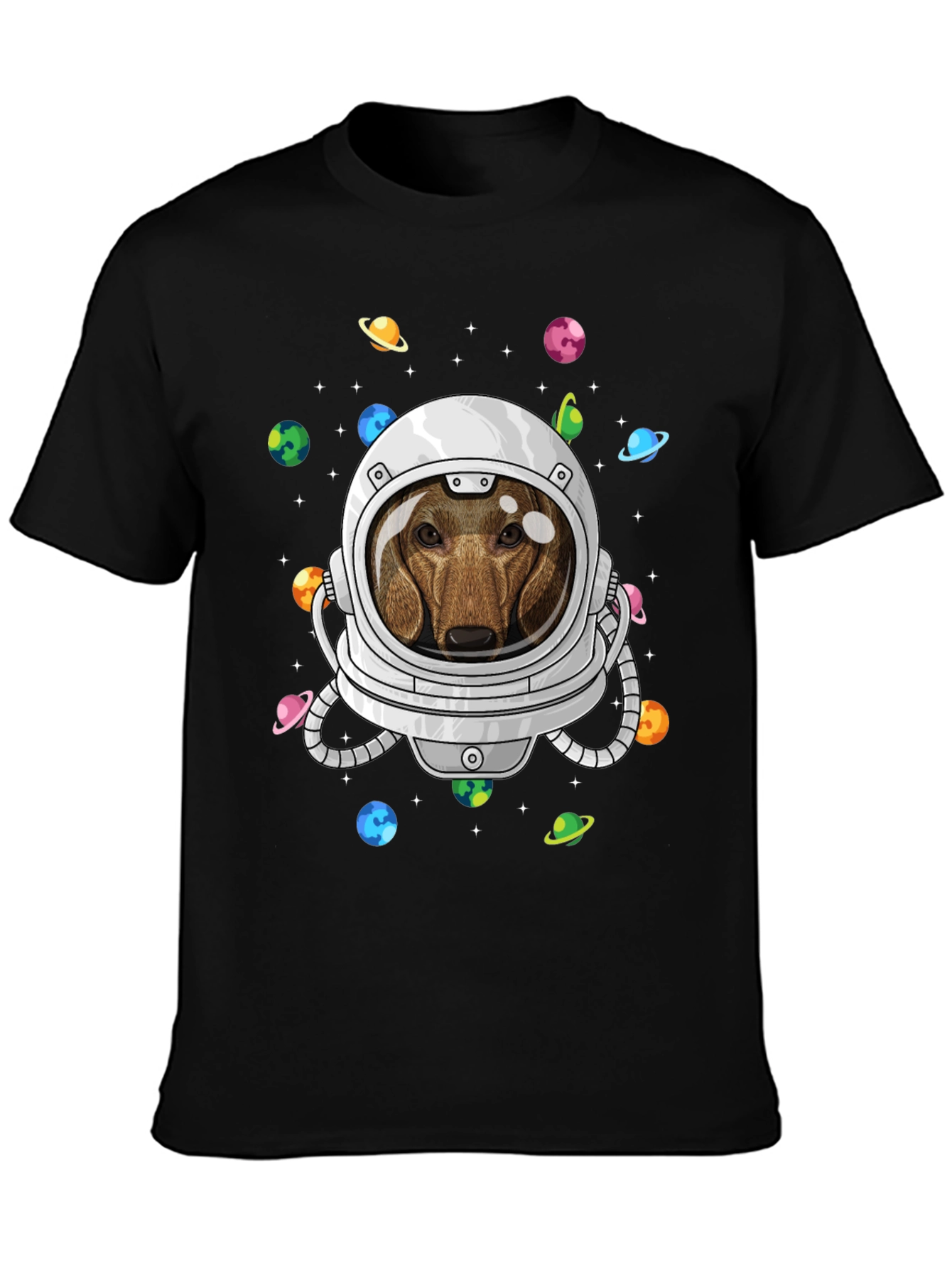 Black Dachshund Astronaut T-Shirt - Space Dog Tee view 3