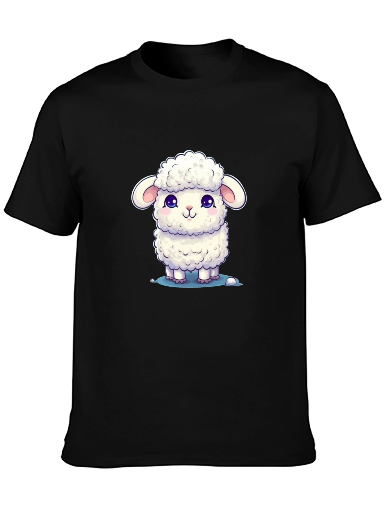 Black Cute Lamb Graphic Tee - Black Cotton Blend view 3