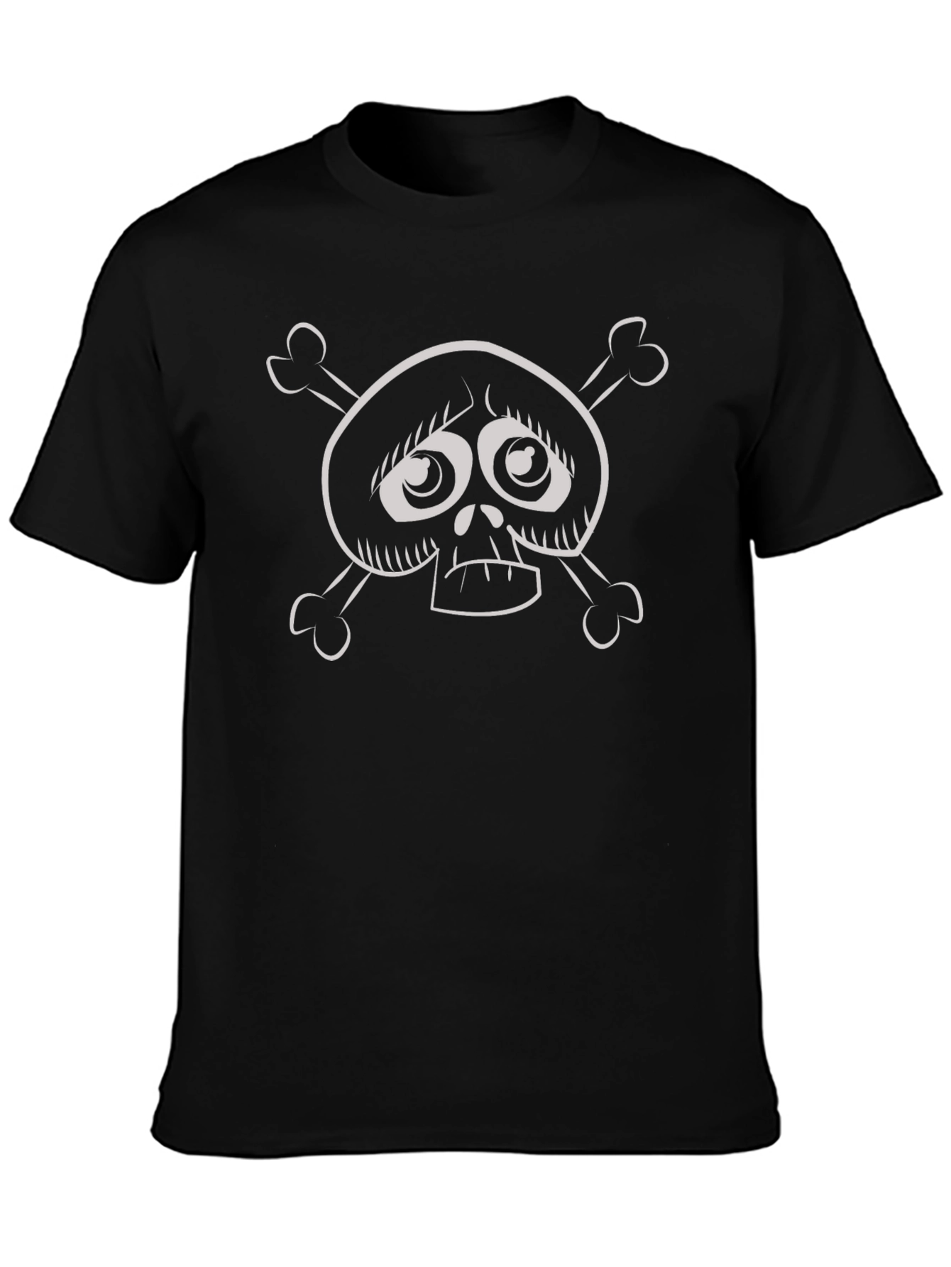 Black Cartoon Skull and Crossbones Graphic Black T-Shirt view 3