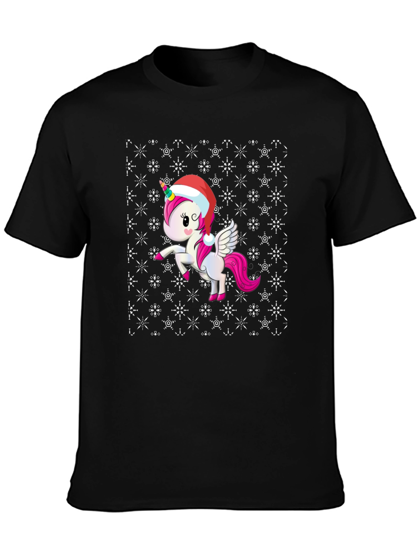 Black Festive Unicorn Christmas T-Shirt view 3