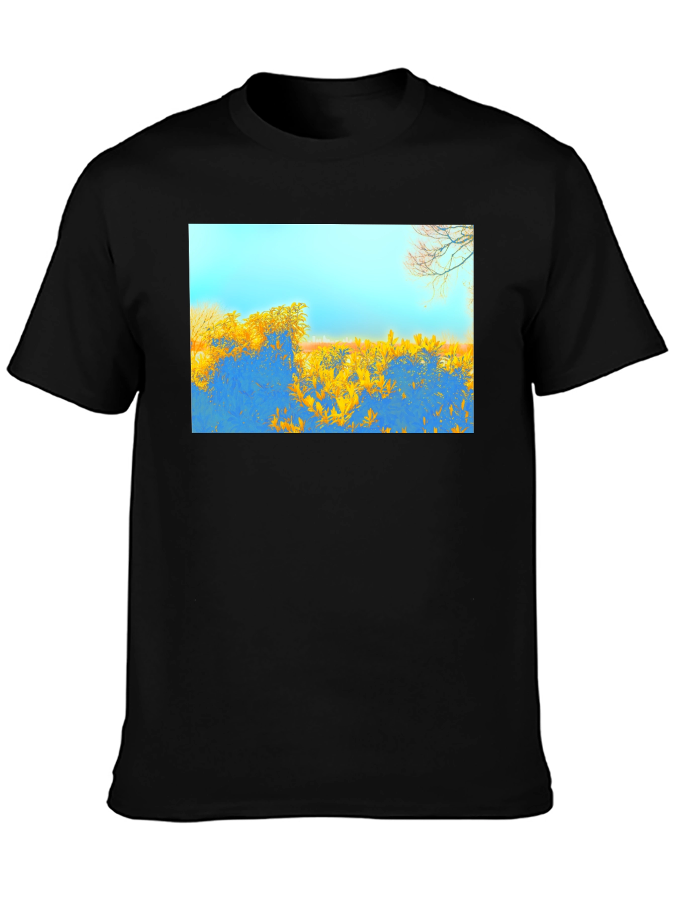 Black Abstract Landscape Graphic Tee - Black Cotton Blend view 3