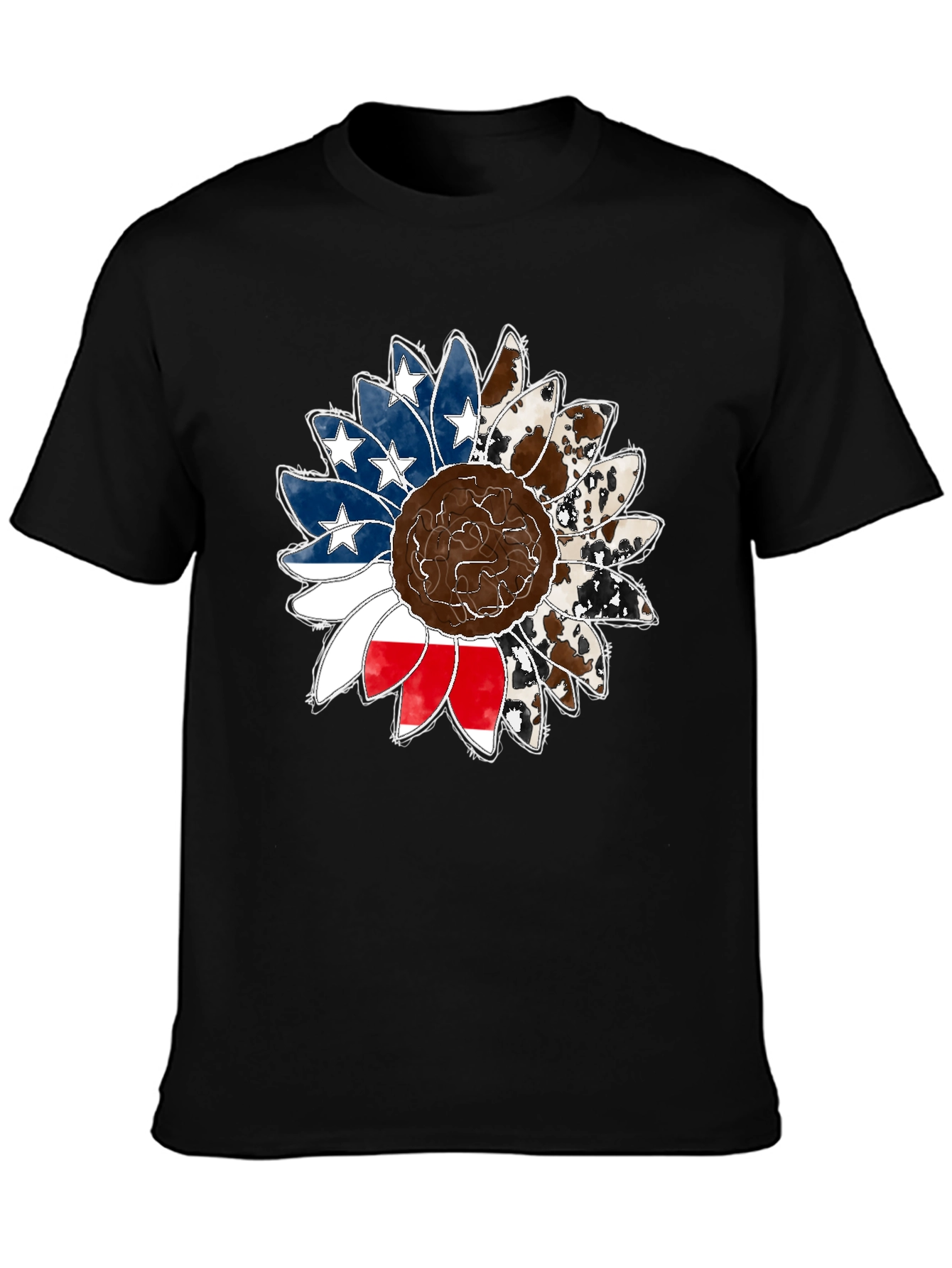 Black American Flag Sunflower Graphic Tee view 3