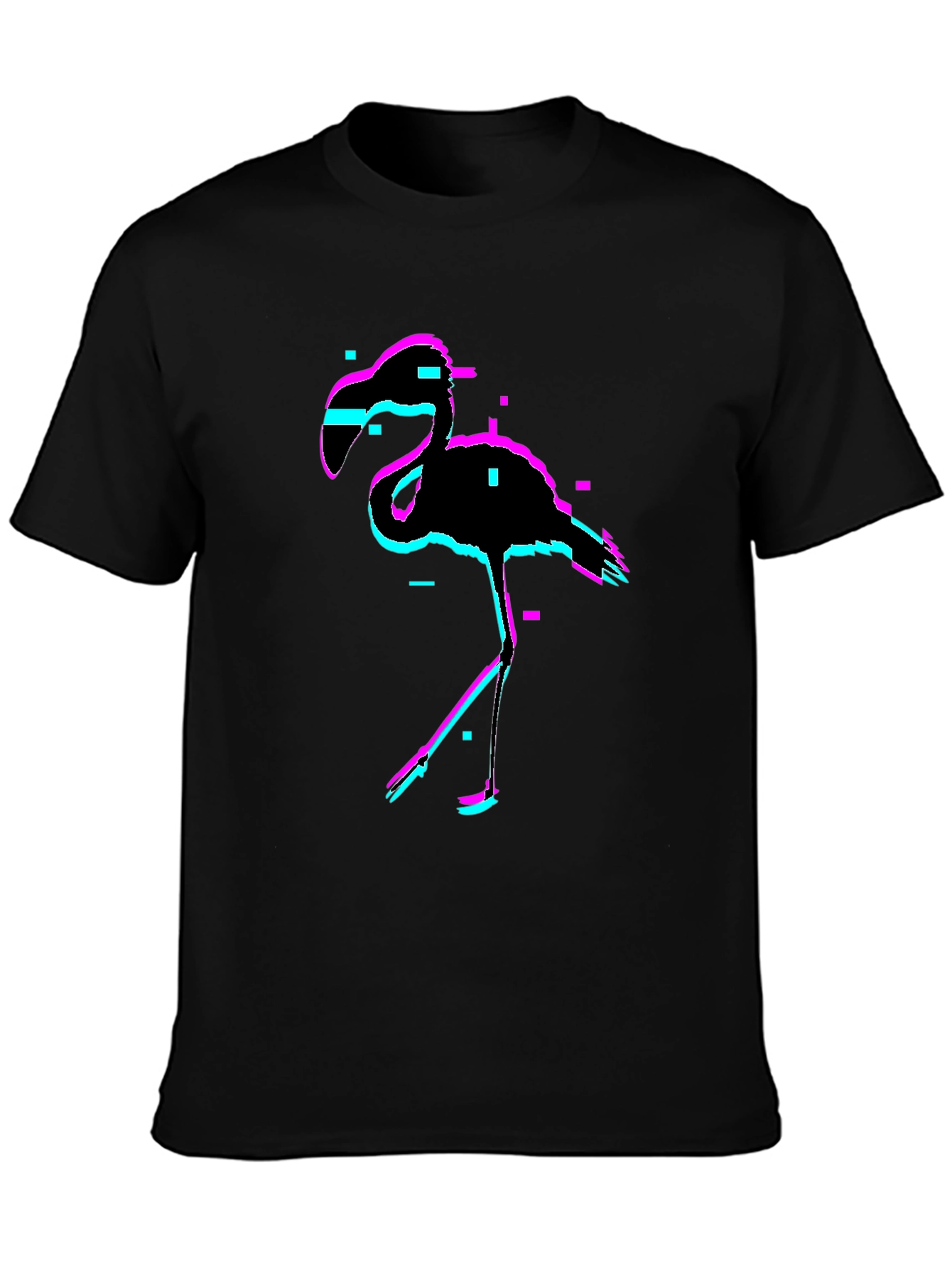 Black Glitch Flamingo Black T-Shirt view 3