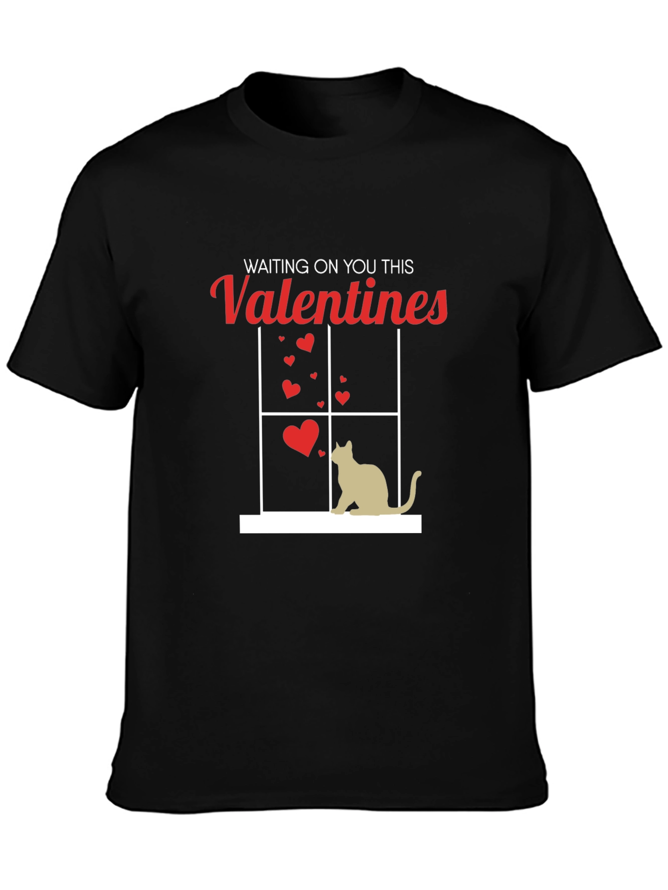 Black Waiting on You This Valentines T-Shirt - Cat Lover Tee view 3