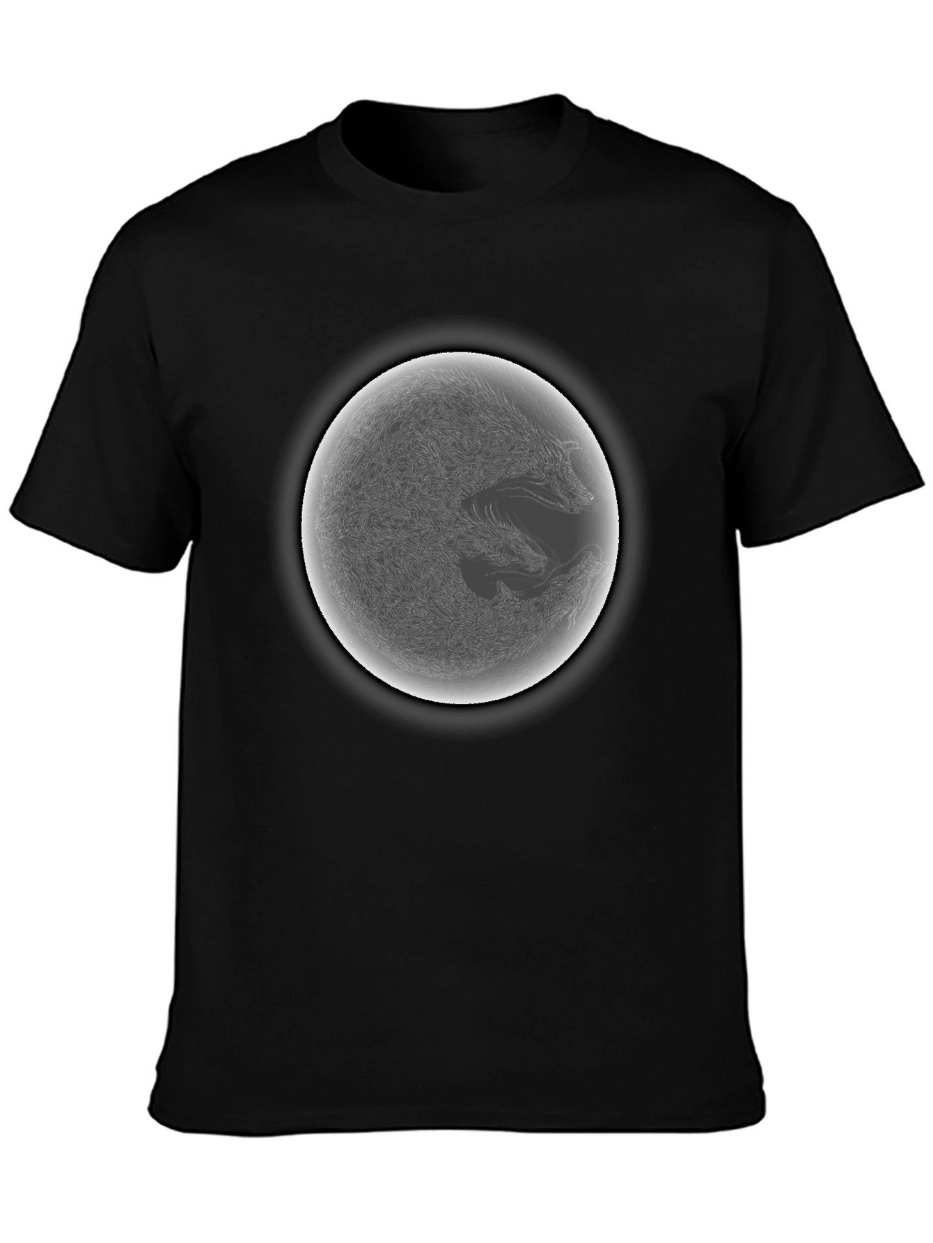 Black Yin Yang Wolf Graphic Black T-Shirt view 3
