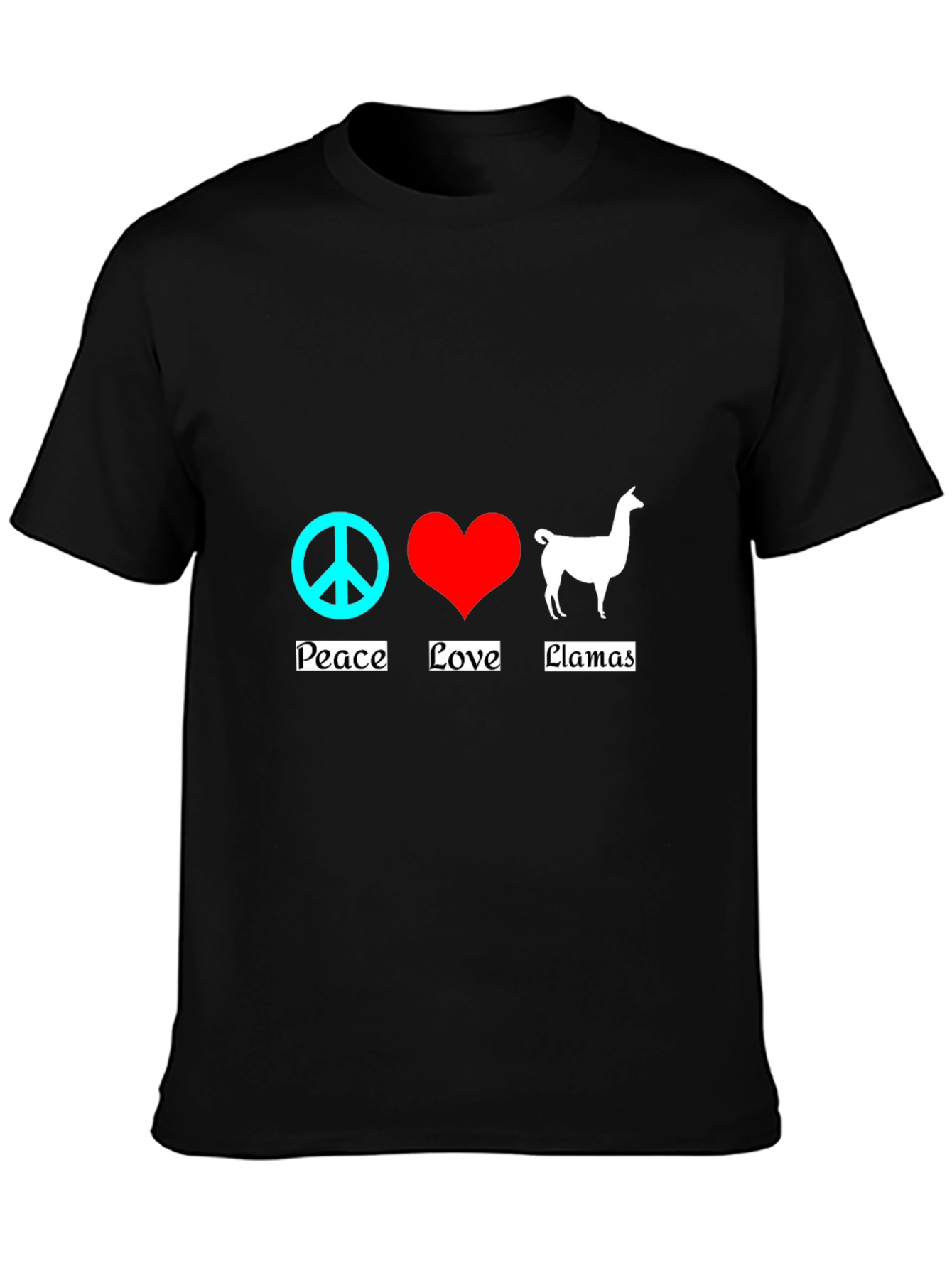 Black Peace Love Llamas T-Shirt - Black Cotton Tee view 3