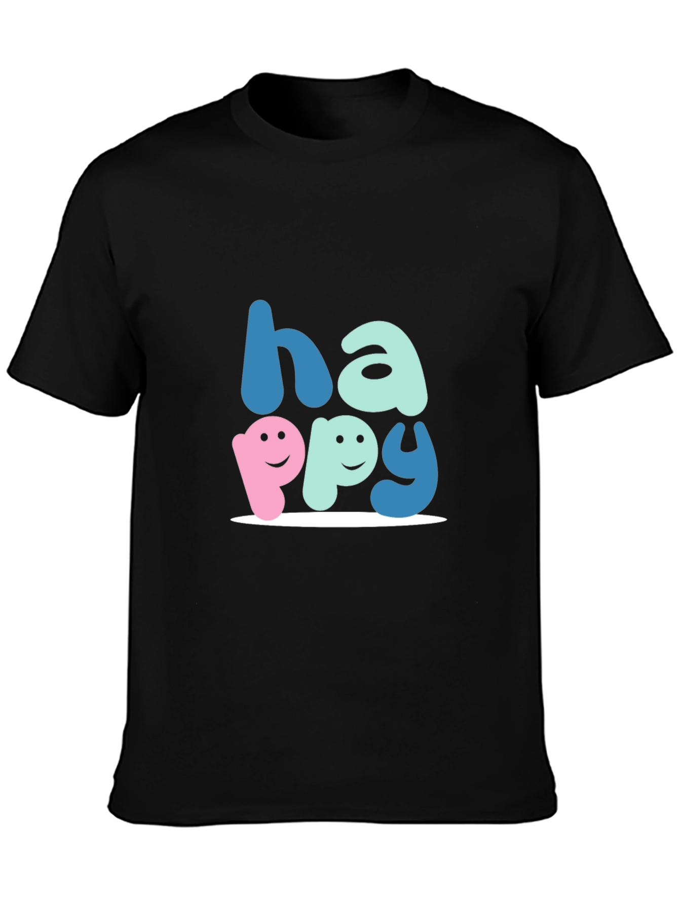 Black Happy Graphic Tee - Soft Cotton Blend, Unisex Fit view 3