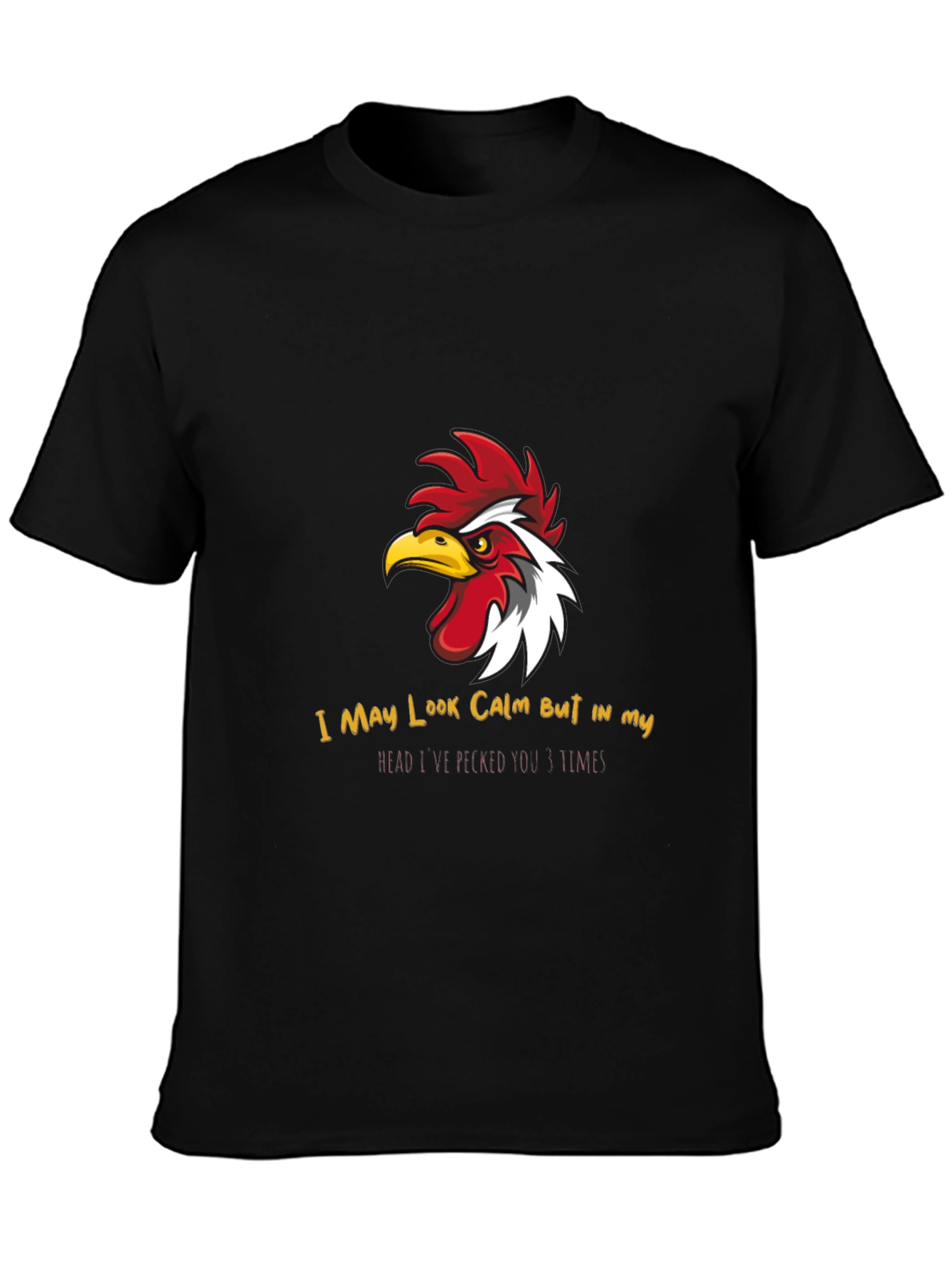 Black Calm Chicken Graphic Tee - Funny Rooster T-Shirt view 3