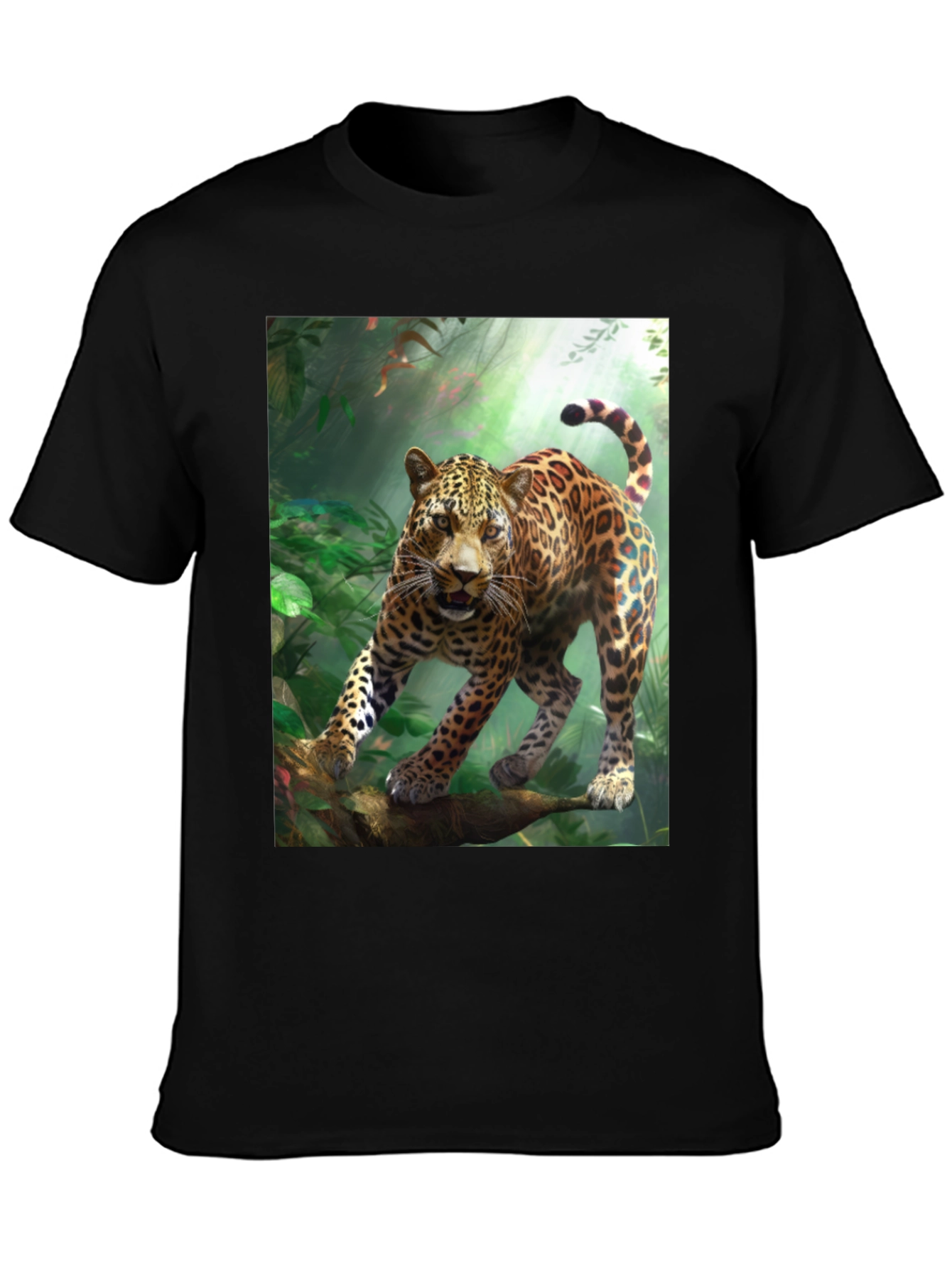 Black Leopard Jungle Graphic Tee - Wild Animal Print view 3