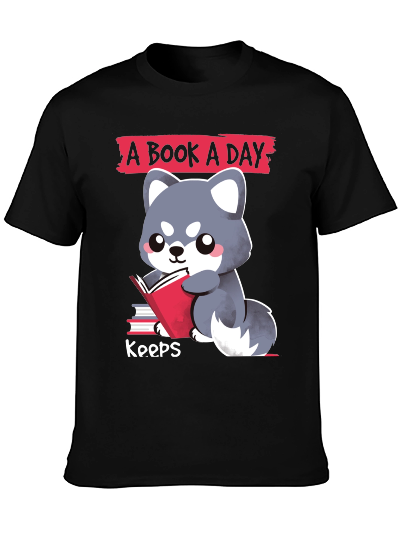 Black A Book A Day T-Shirt Cute Reading Dog Design view 3