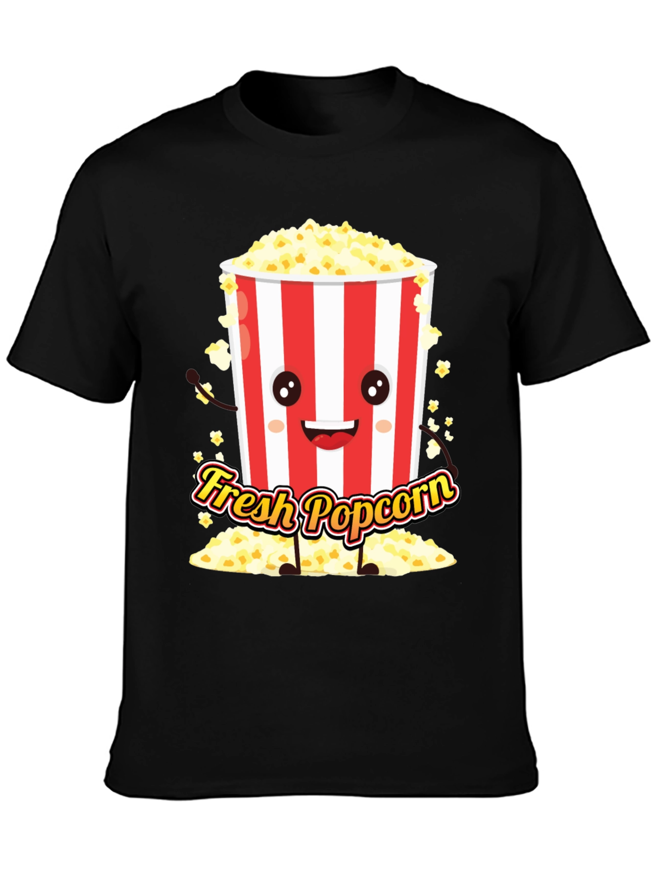 Black Fresh Popcorn Graphic Tee - Movie Night Shirt view 3