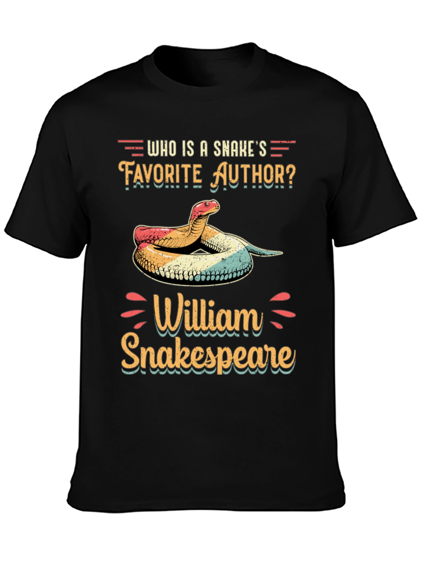 Black Funny Snake T-Shirt - William Snakespeare view 3