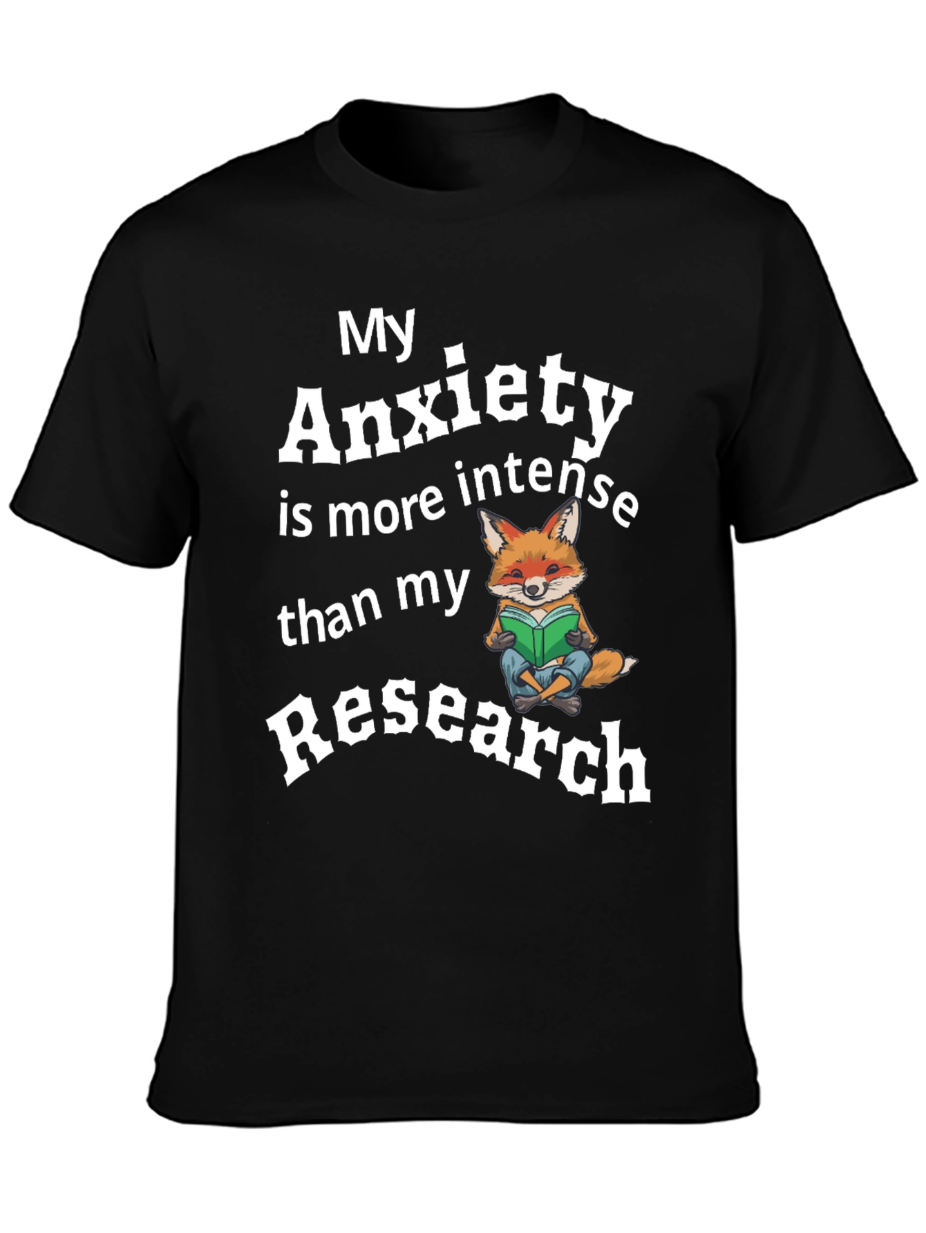 Black My Anxiety Research Fox T-Shirt Funny Novelty view 3