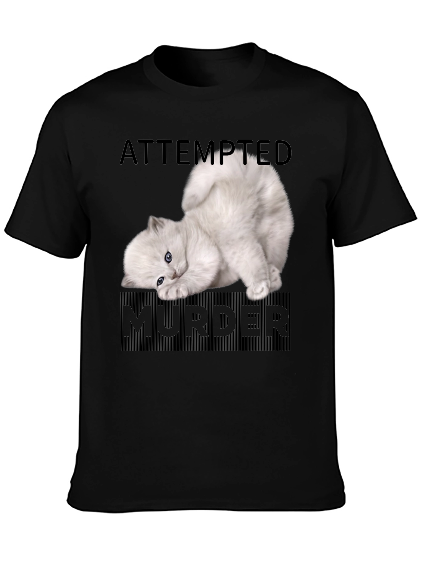 Black Attempted Murder Kitten T-Shirt - Funny Cat Lover Tee view 3