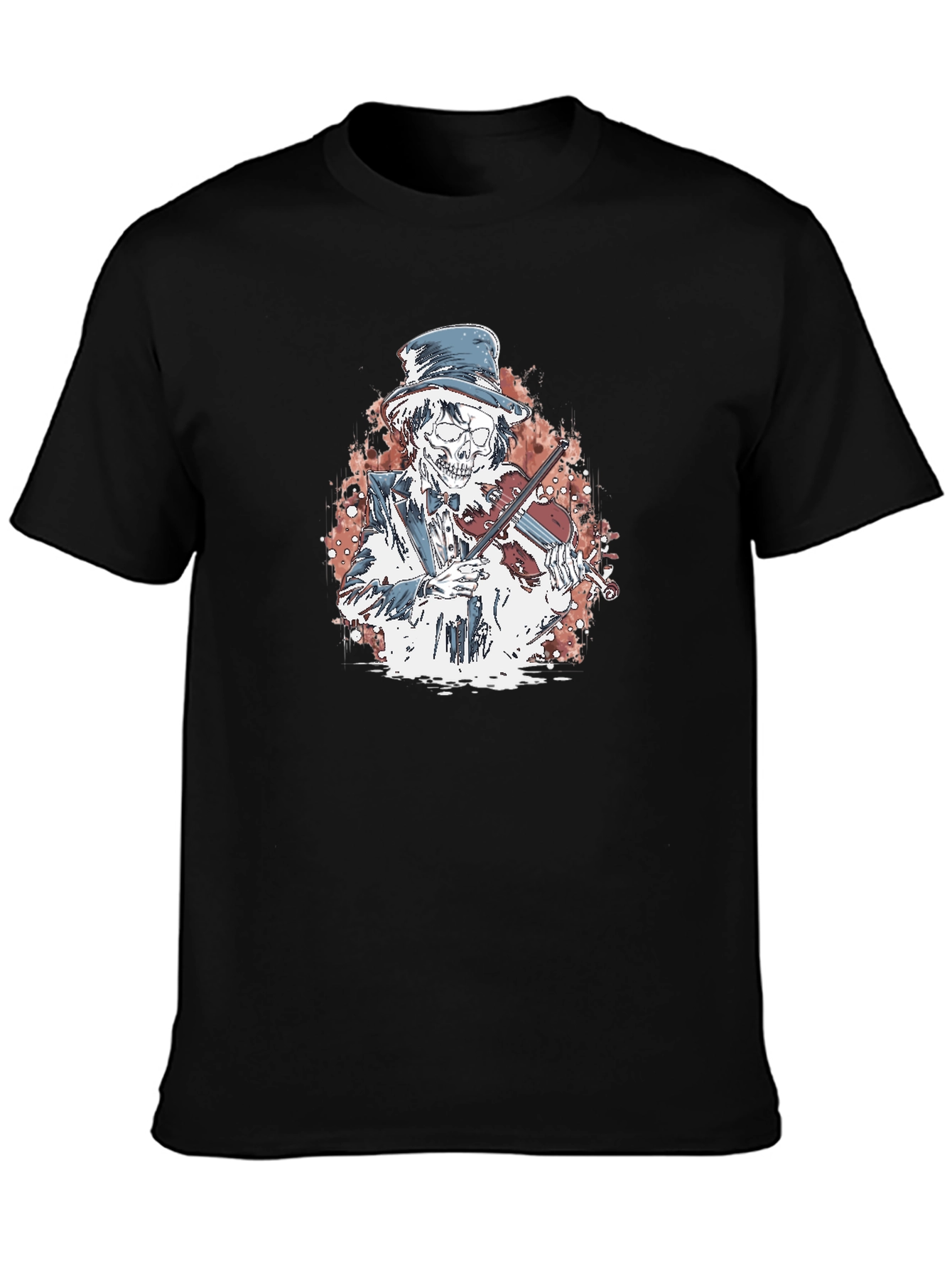 Black Skeleton Violinist Graphic Tee view 3