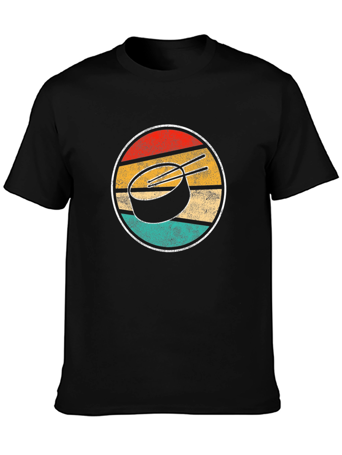Black Retro Sunset Hockey Puck Graphic Tee view 3