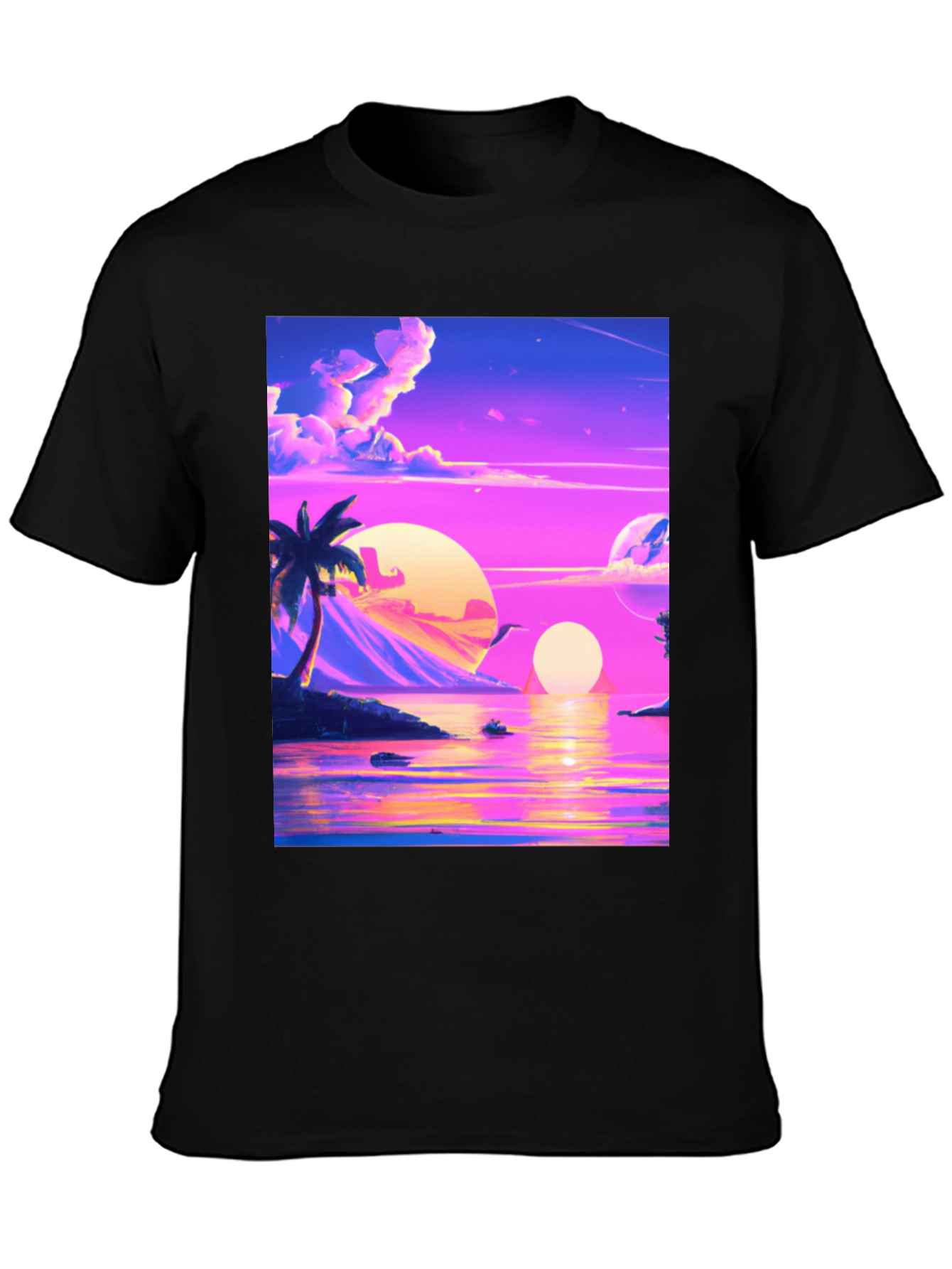Black Vaporwave Sunset T-Shirt - Black view 3