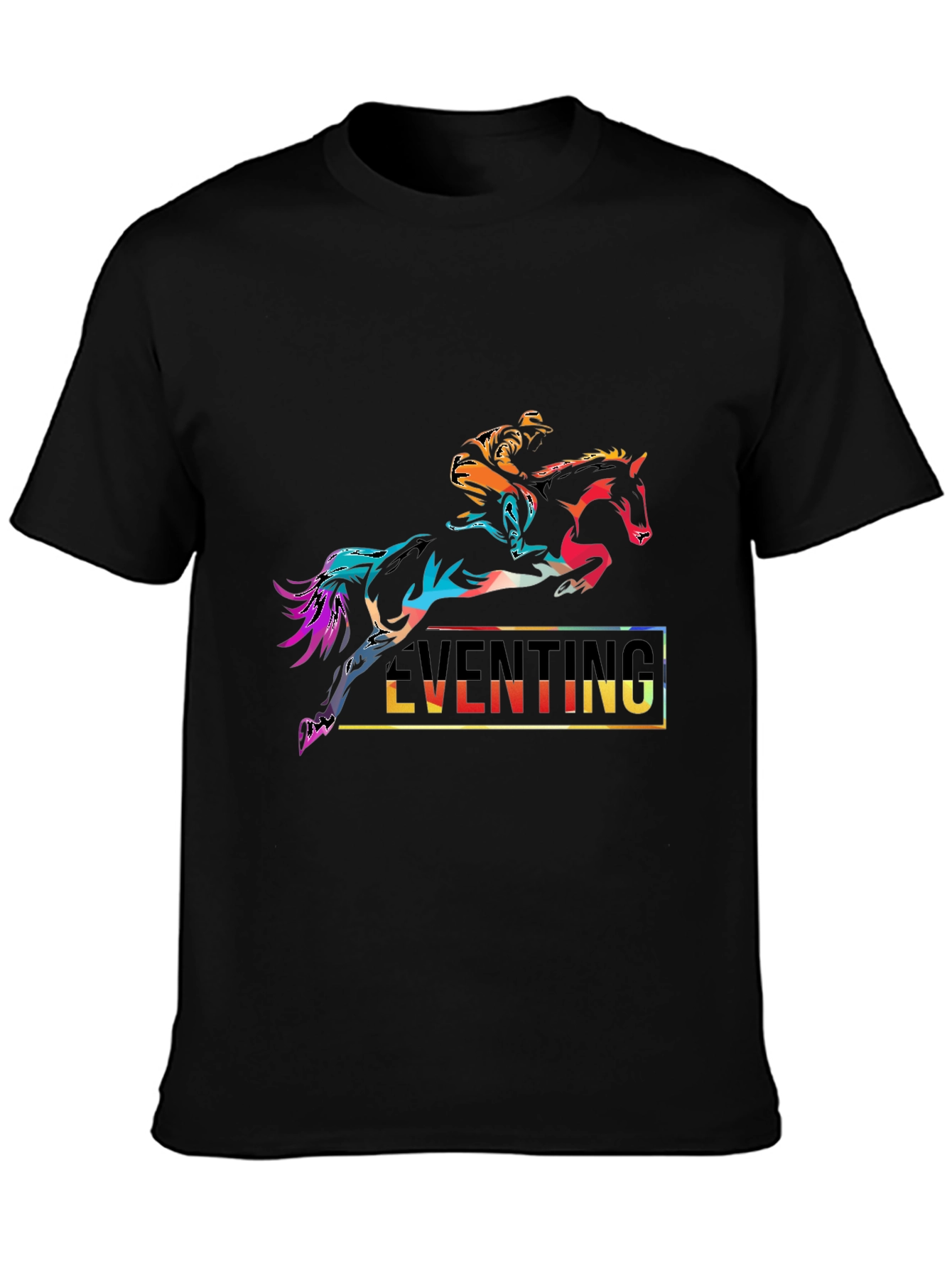 Black Eventing Horse Rider Graphic Tee - Black Cotton T-Shirt view 3