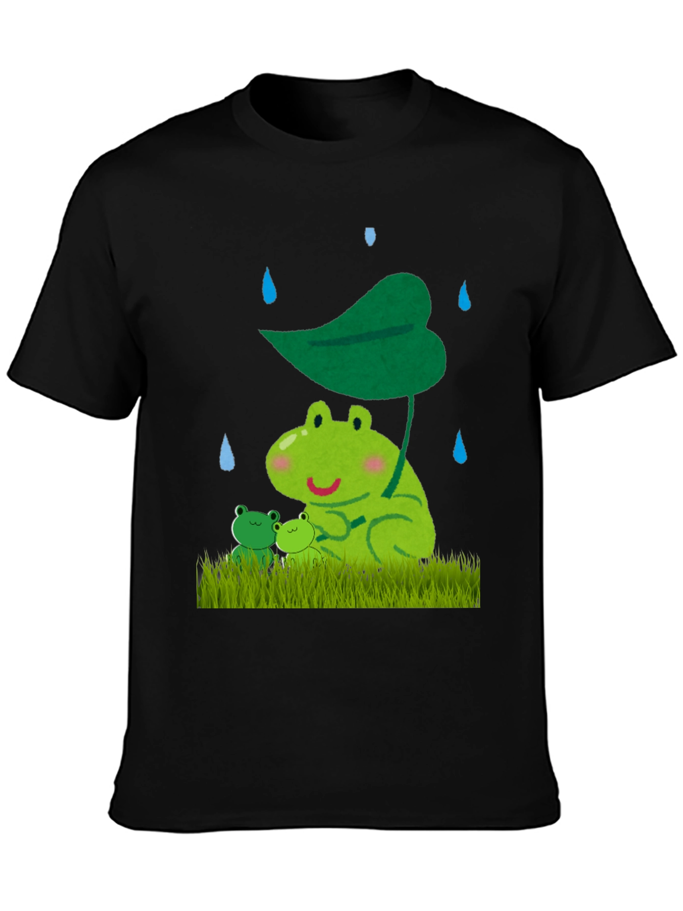 Black Frog Family Under Leaf Umbrella T-Shirt view 3