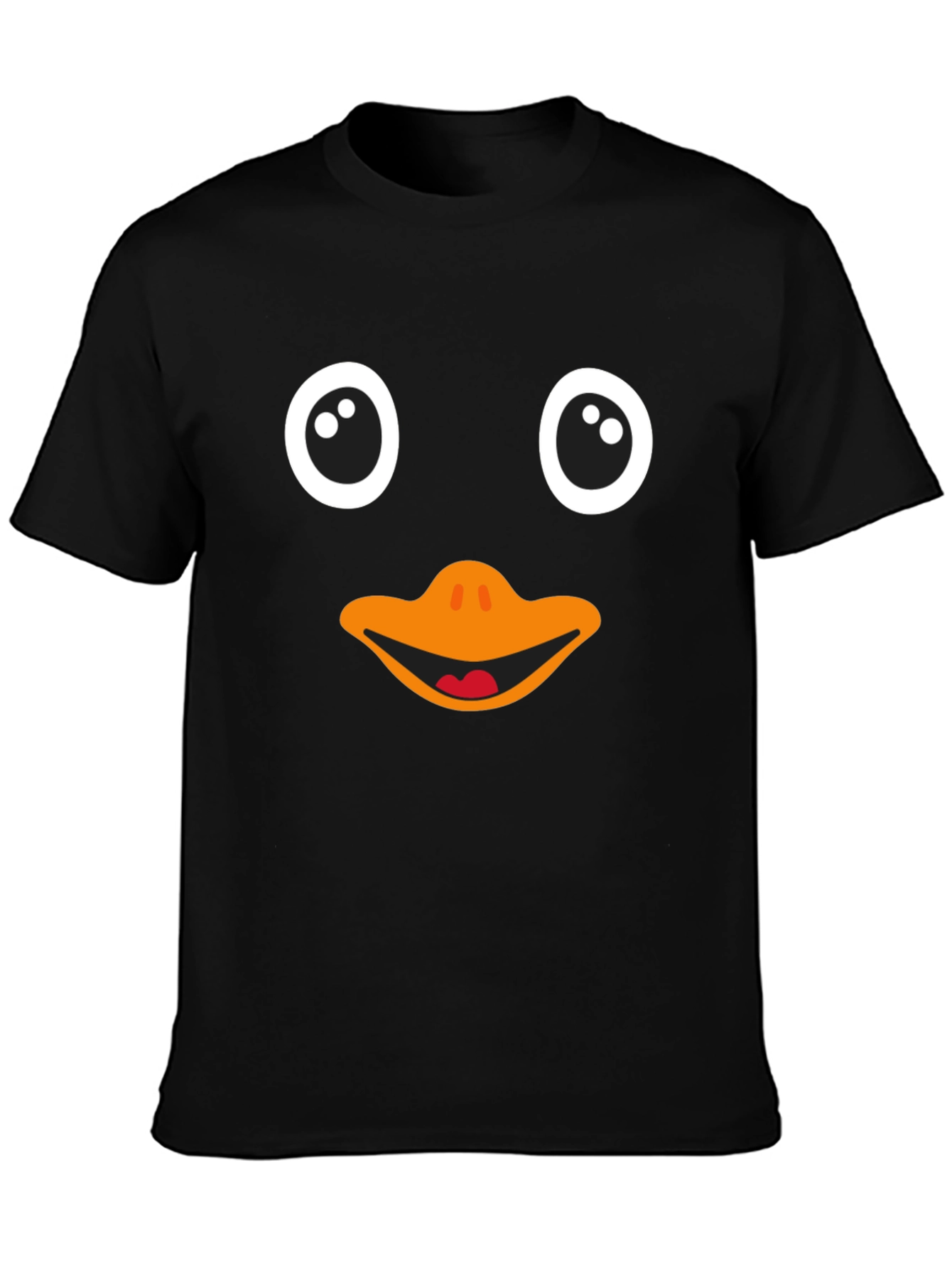 Black Funny Penguin Face Black T-Shirt view 3