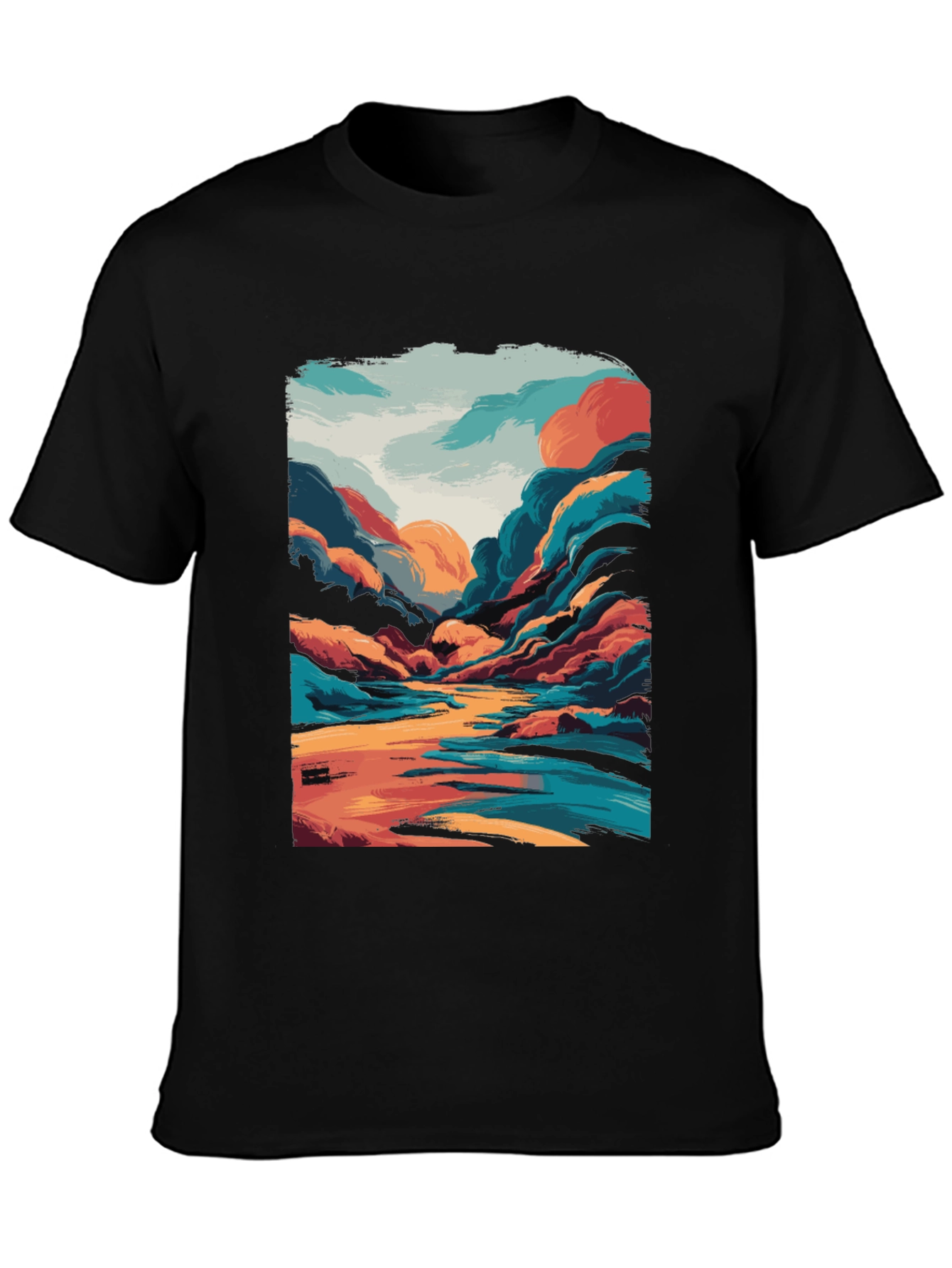 Black Vivid Landscape Graphic Tee - Artistic Comfort view 3