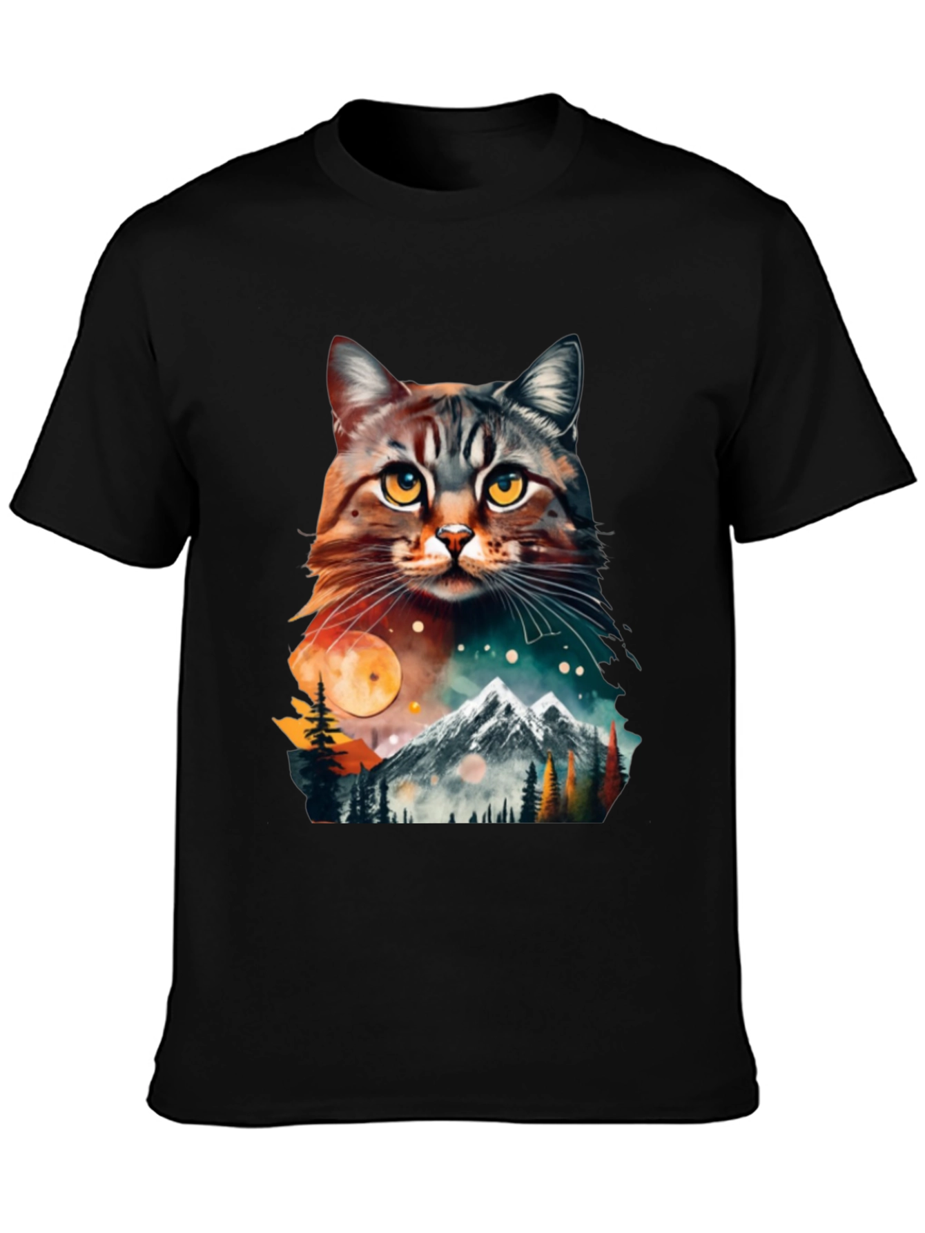 Black Cat & Mountain Graphic Tee - Unique Nature Design view 3