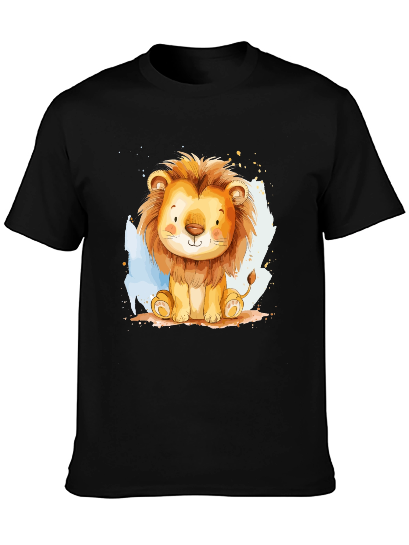 Black Cute Lion Graphic Tee - Black Cotton T-Shirt view 3