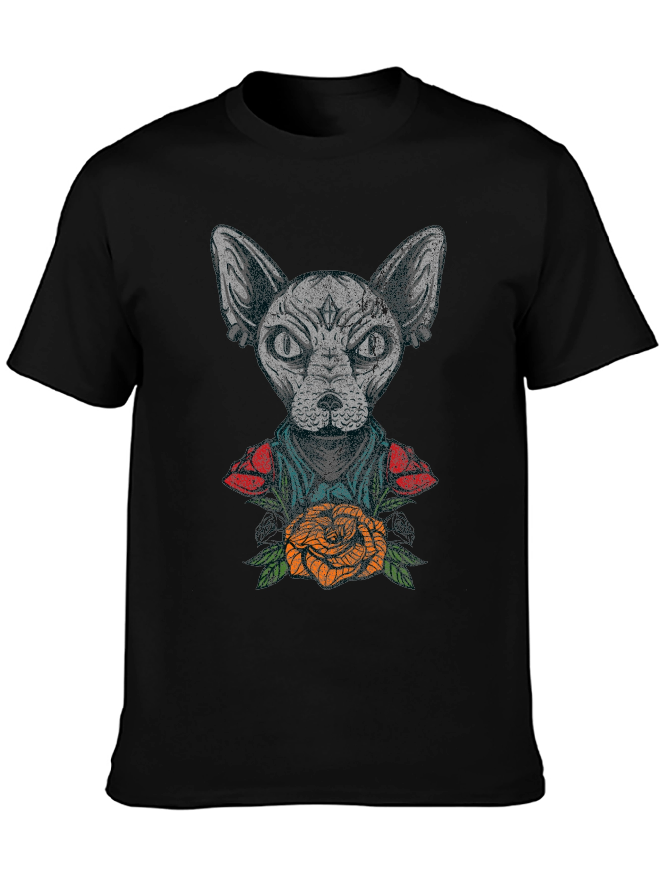 Black Sphynx Cat Tattoo Graphic T-Shirt view 3