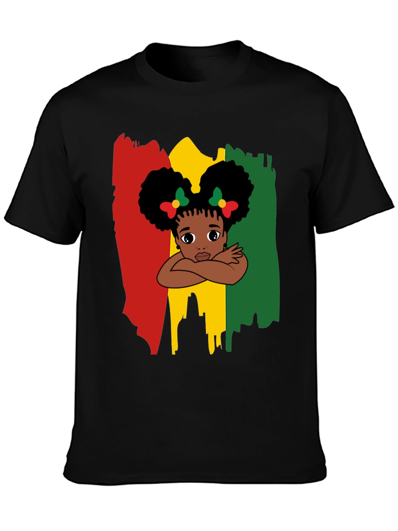 Black Cute Girl Afro T-Shirt - Red Yellow Green view 3