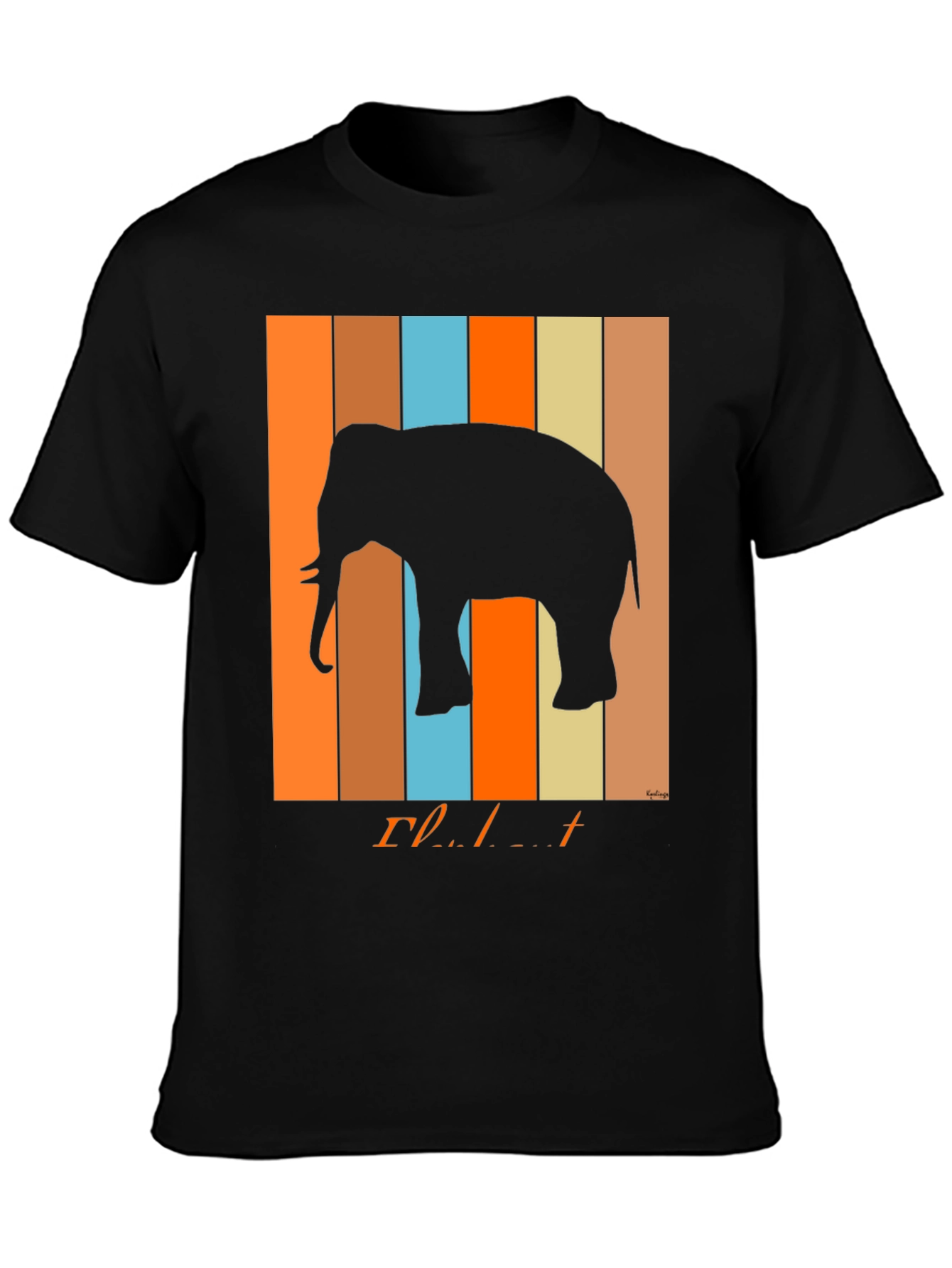 Black Retro Elephant Graphic T-Shirt view 3