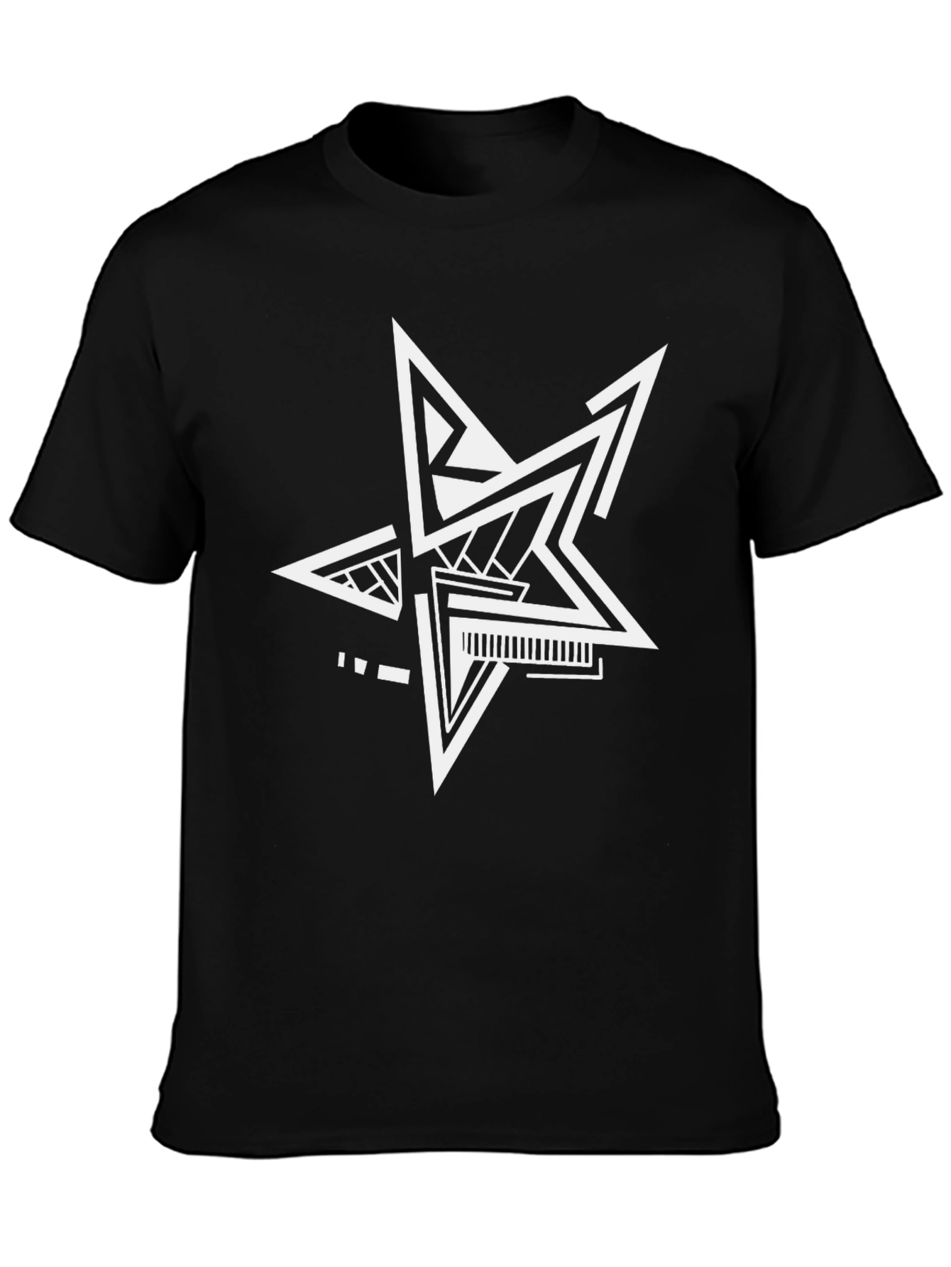 Black Modern Geometric Star T-Shirt - Black Cotton Tee view 3