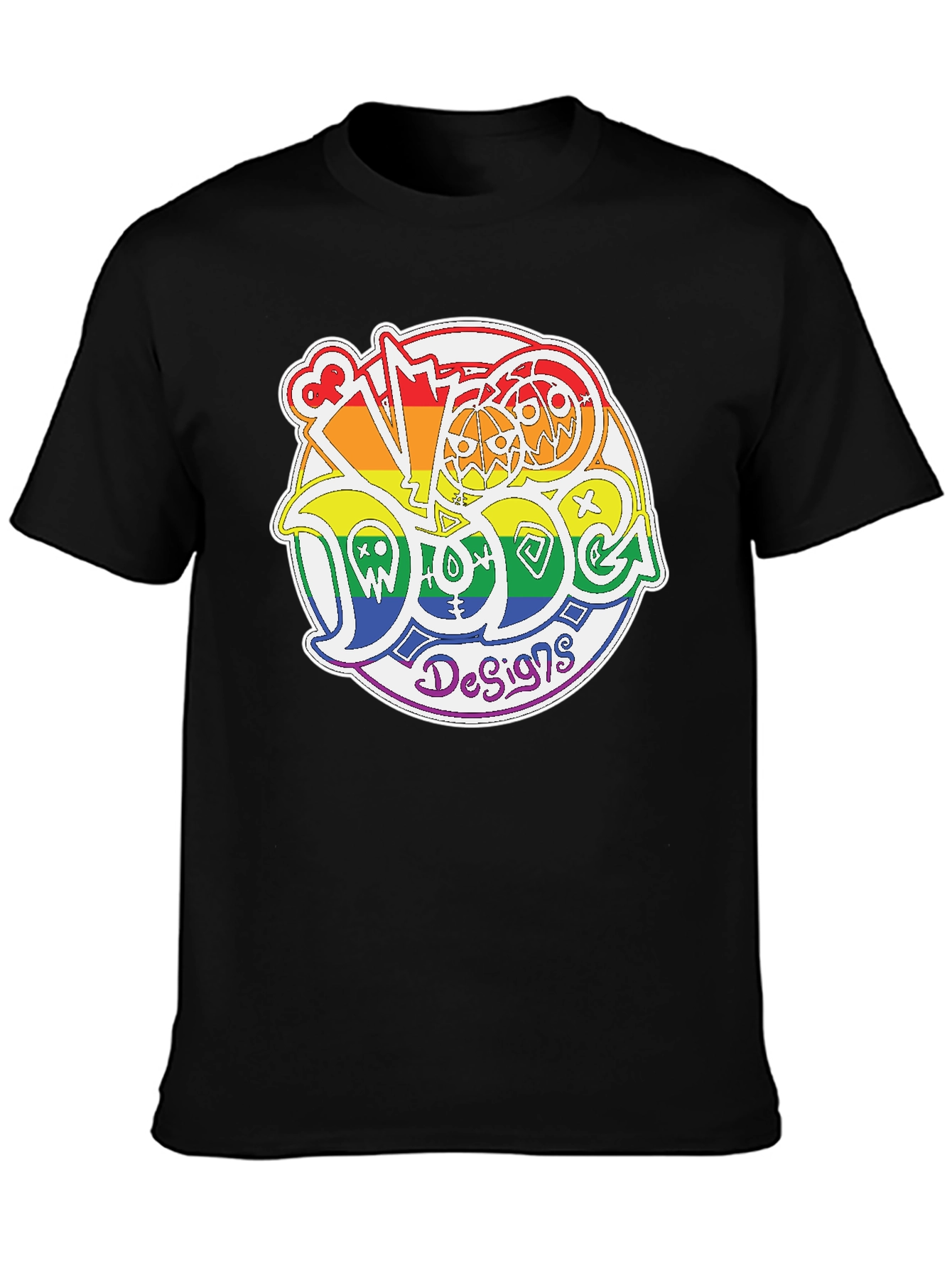 Black Rainbow Doodle Design T-Shirt view 3