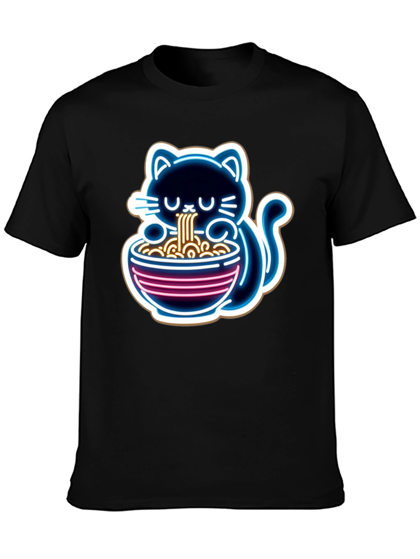Black Neon Cat Ramen T-Shirt - Unique Graphic Tee view 3