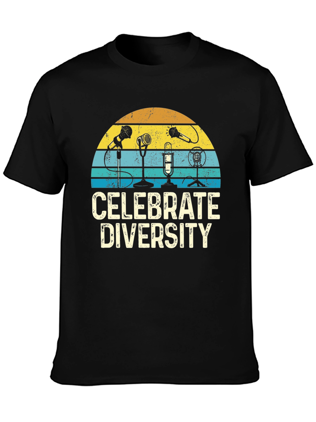 Black Celebrate Diversity T-Shirt: Vintage Microphone Graphic Tee view 3