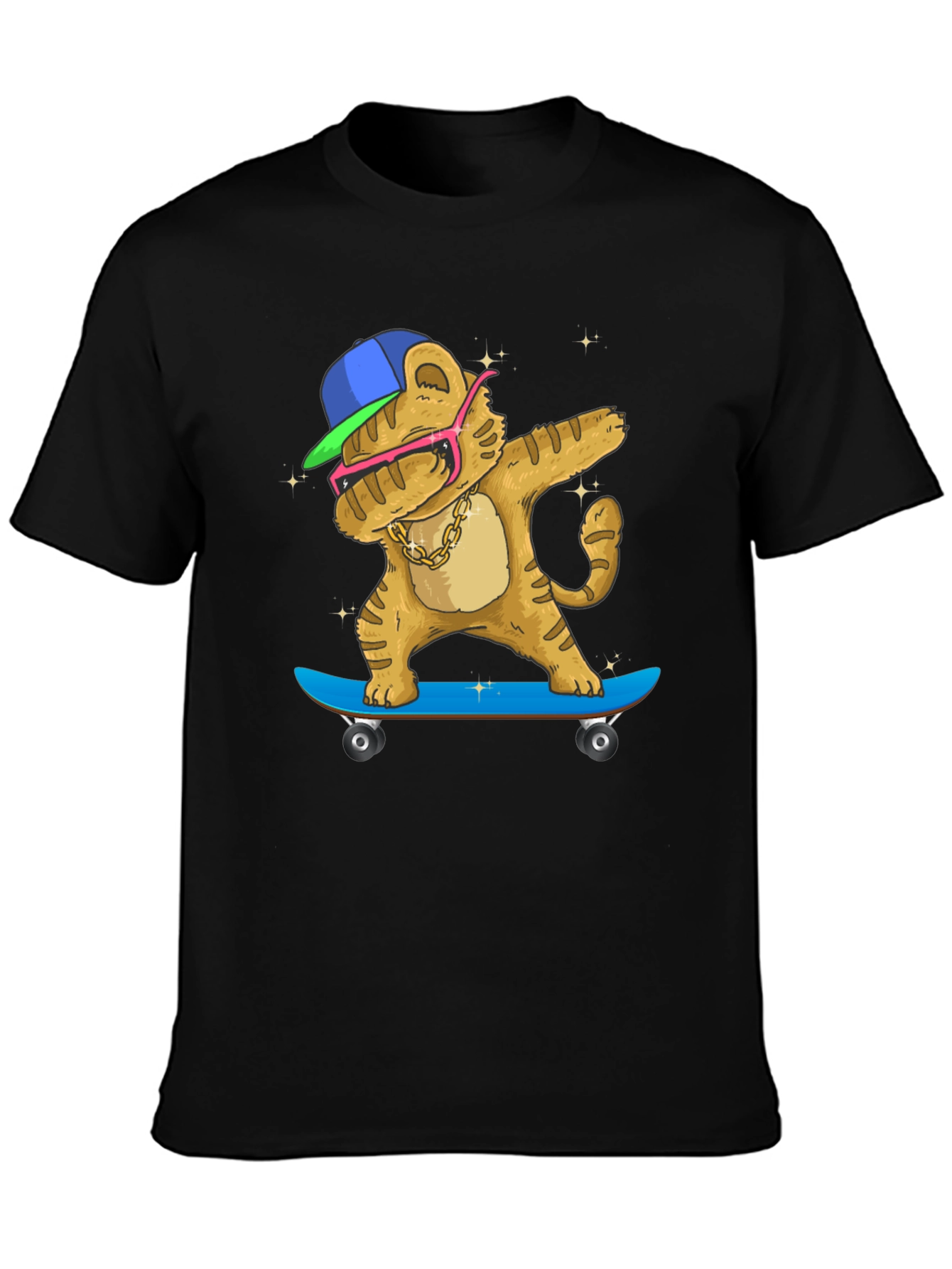 Black Dabbing Tiger Skateboard T-Shirt view 3