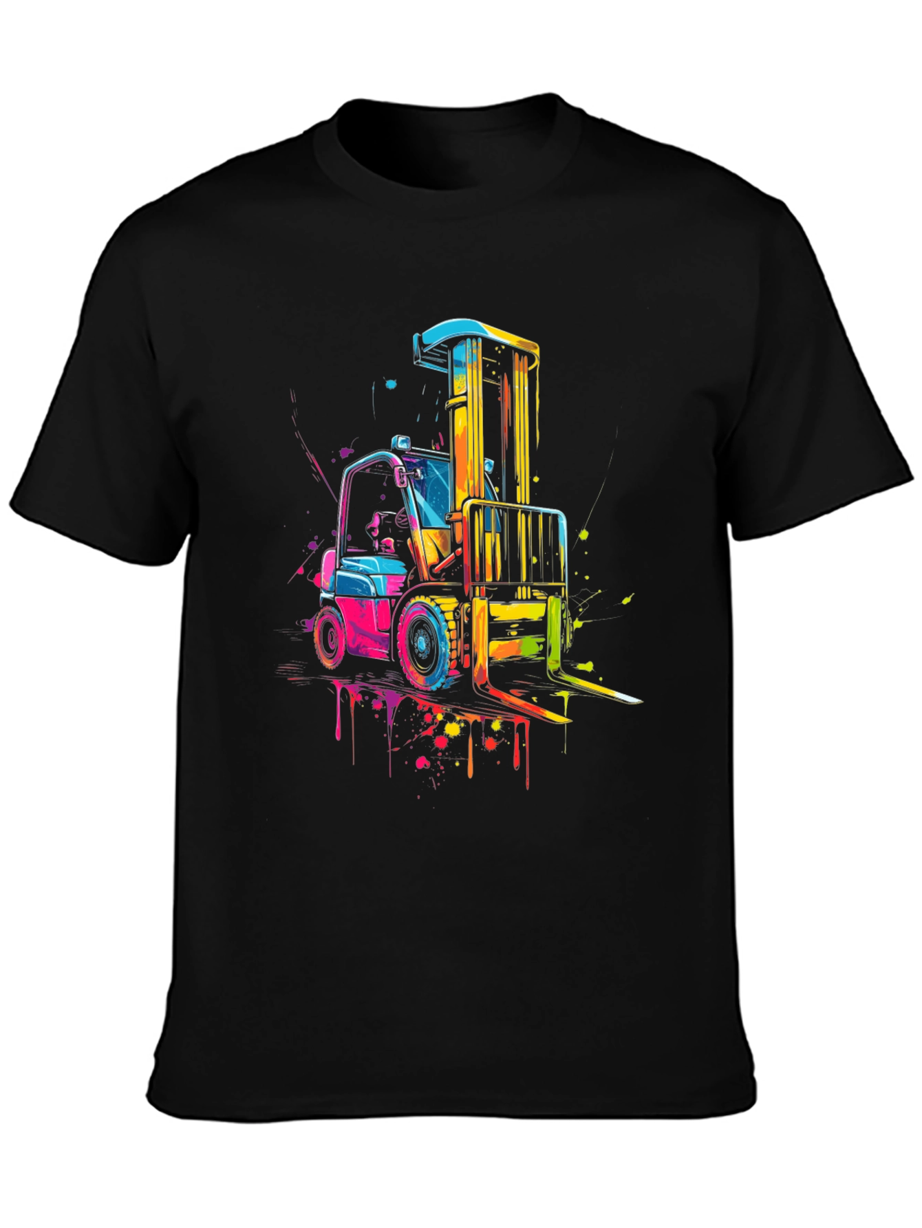 Black Forklift Graphic Tee - Colorful Construction Shirt view 3
