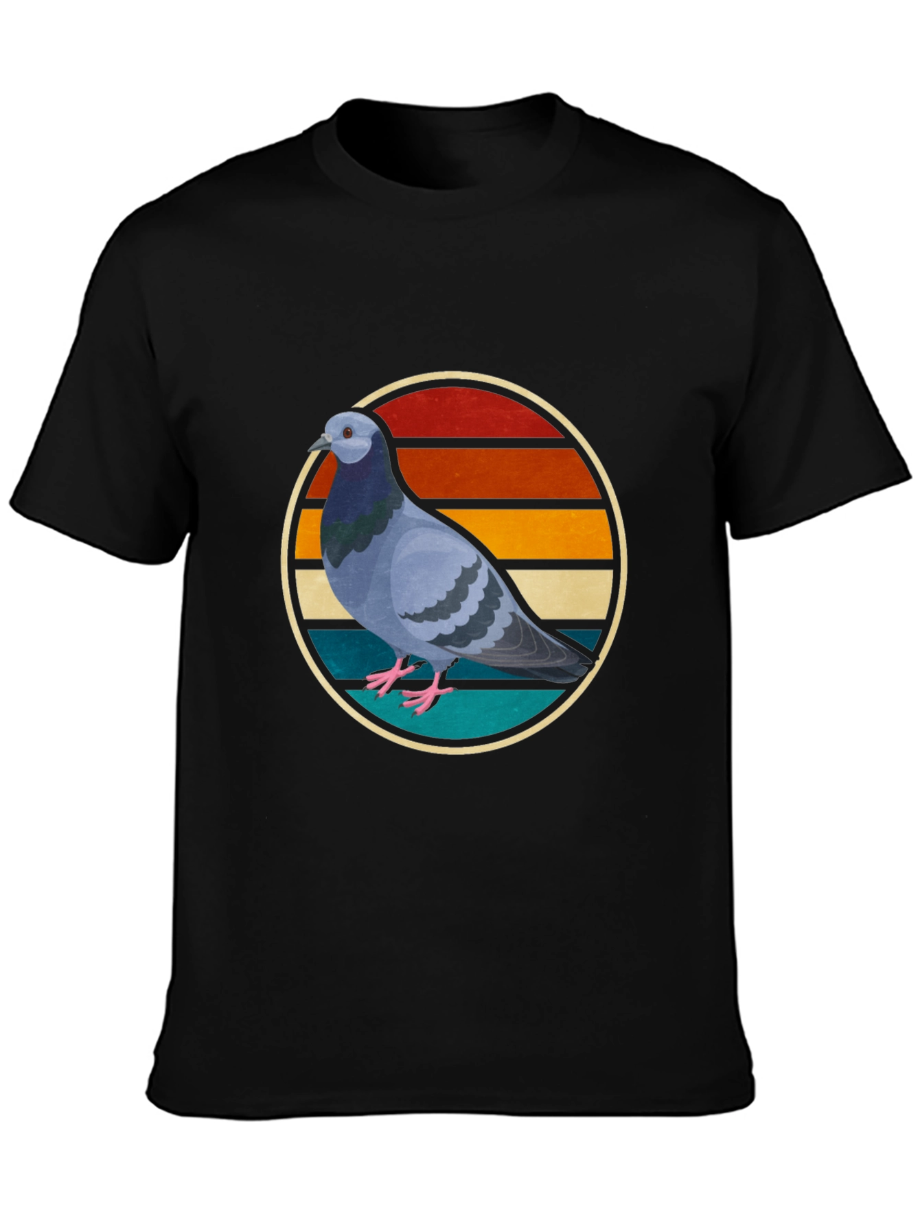 Black Retro Pigeon Graphic Tee - Cool Bird Lover Shirt view 3