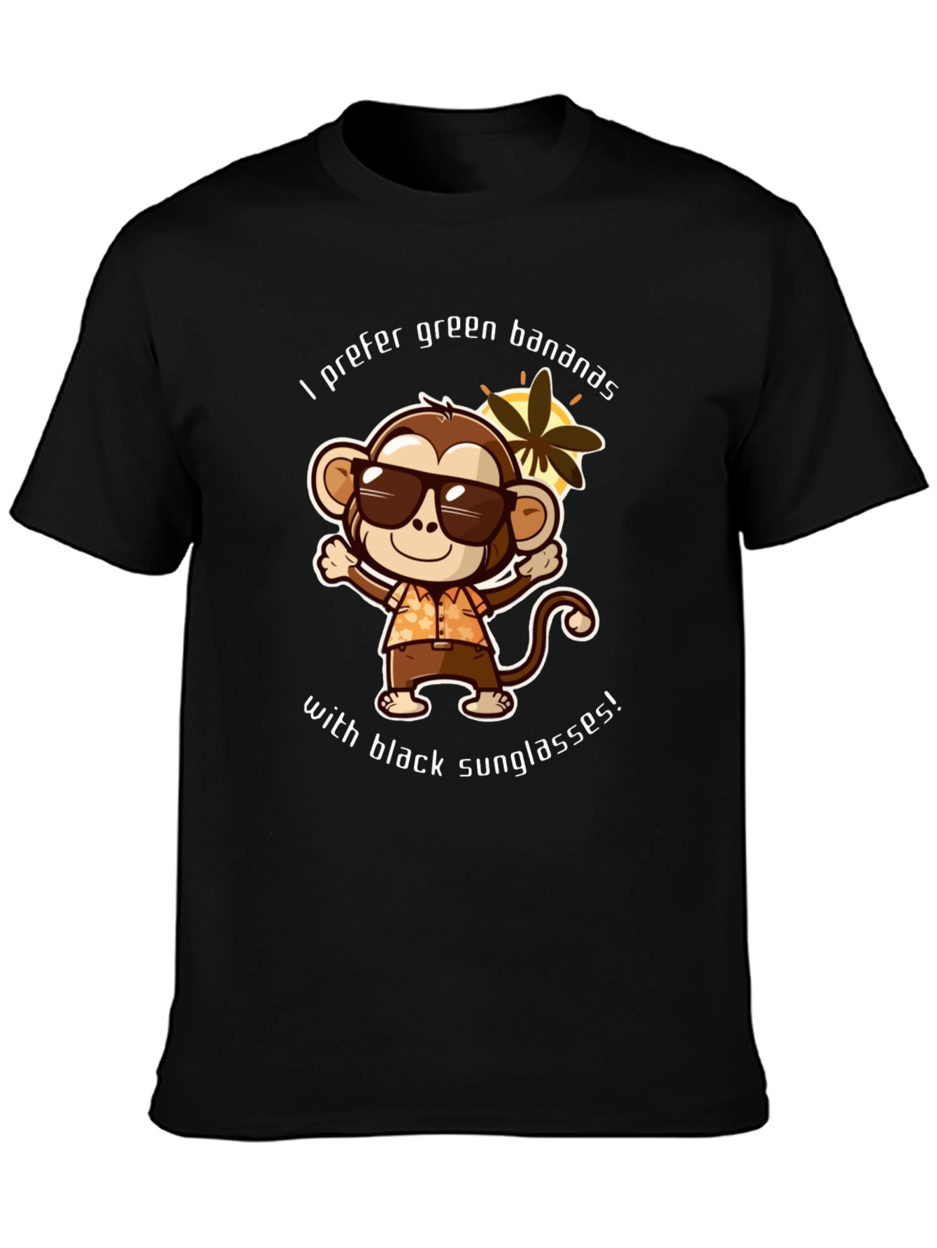 Black Funny Monkey T-shirt - I Prefer Green Bananas view 3