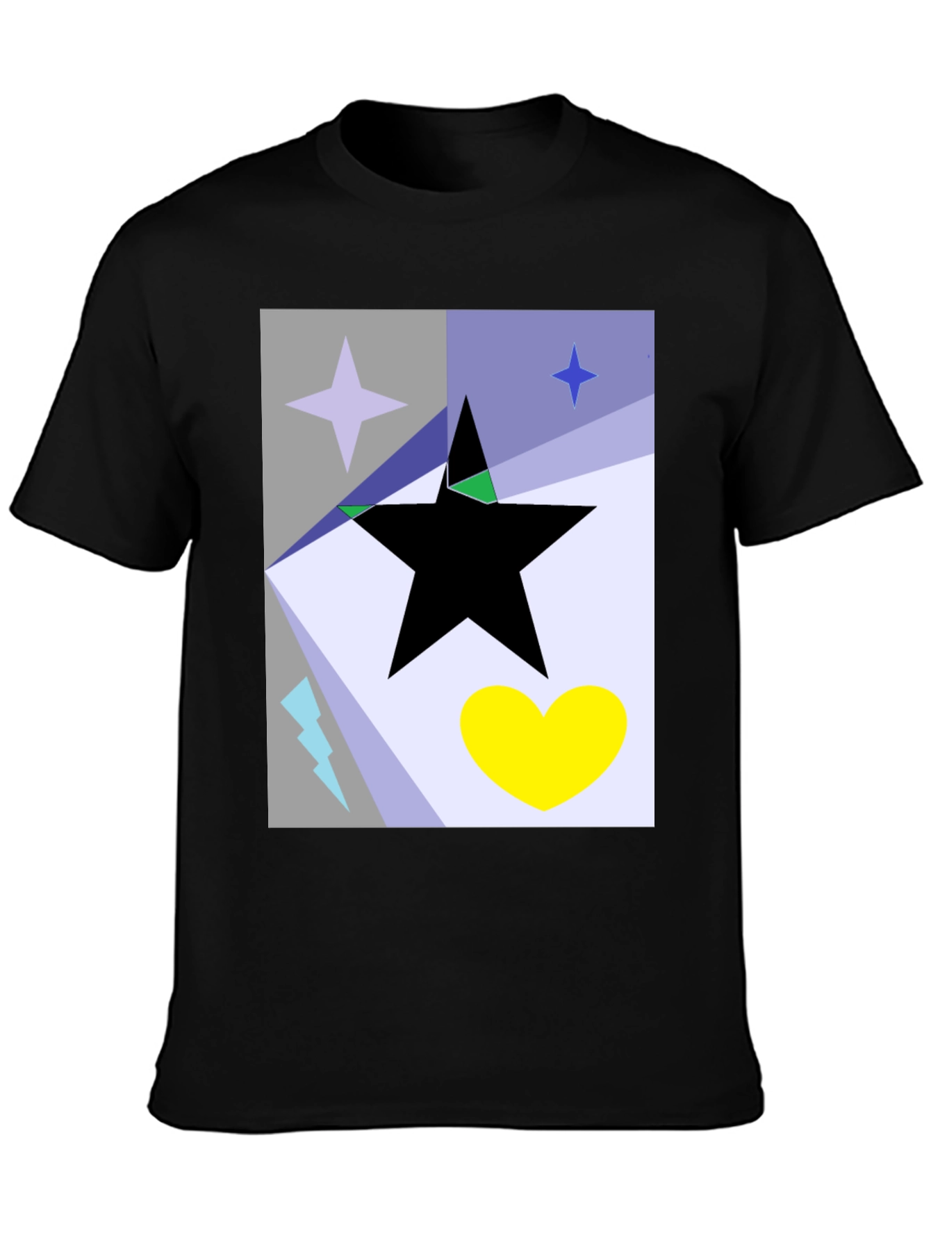 Black Abstract Star Heart Graphic Tee - Black Cotton T-Shirt view 3