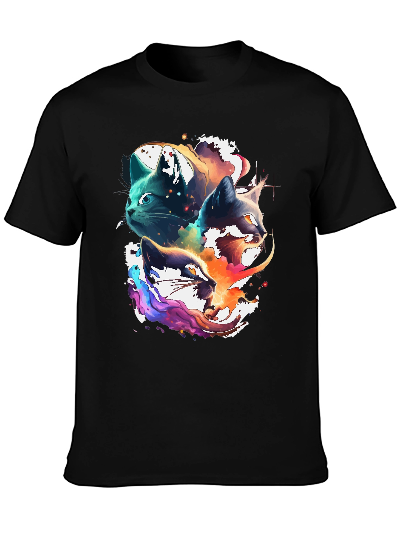 Black Abstract Cat Head Graphic Print Tee view 3