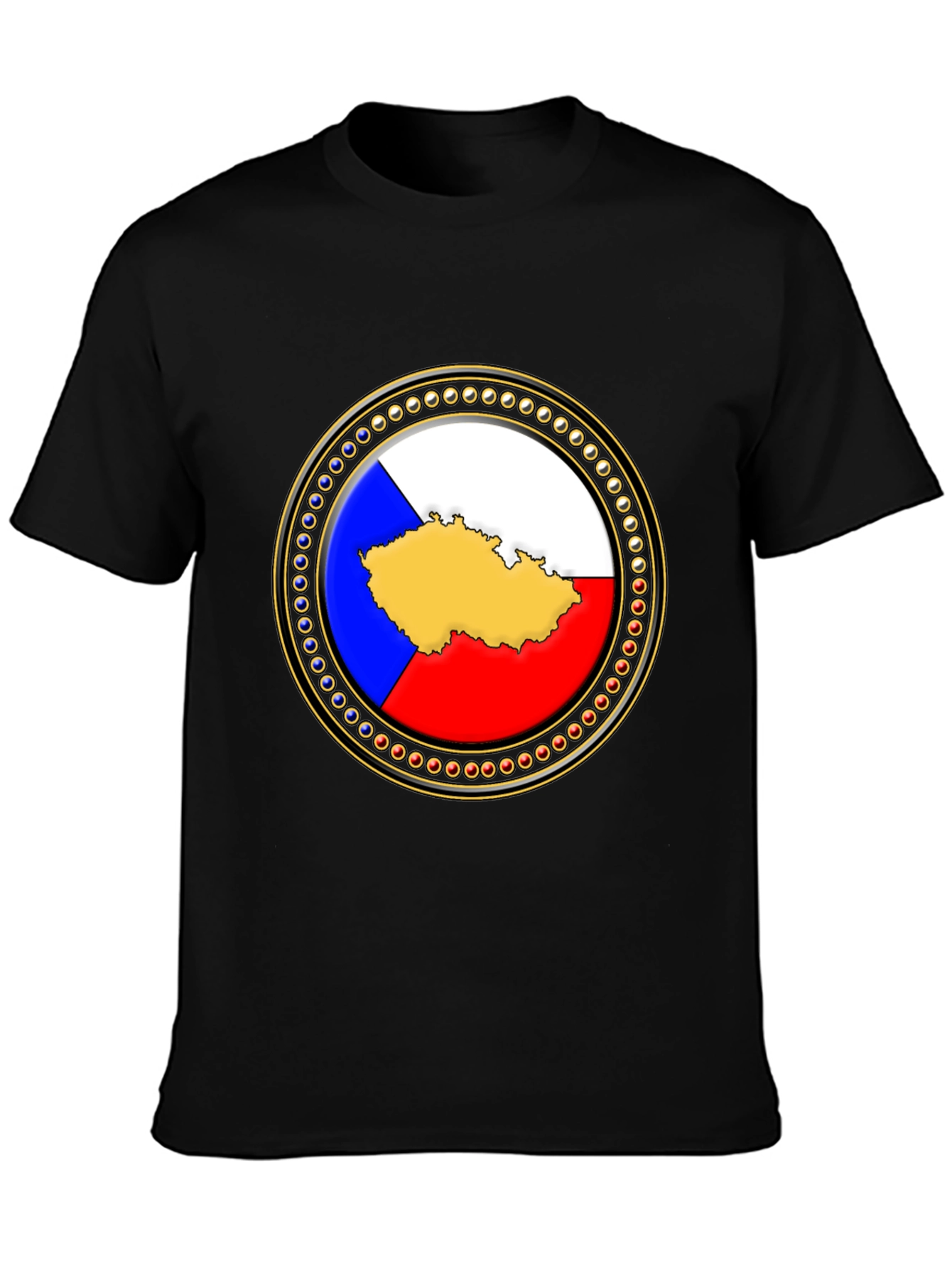 Czech Republic Flag Map T-Shirt - Black Cotton Tee - 3