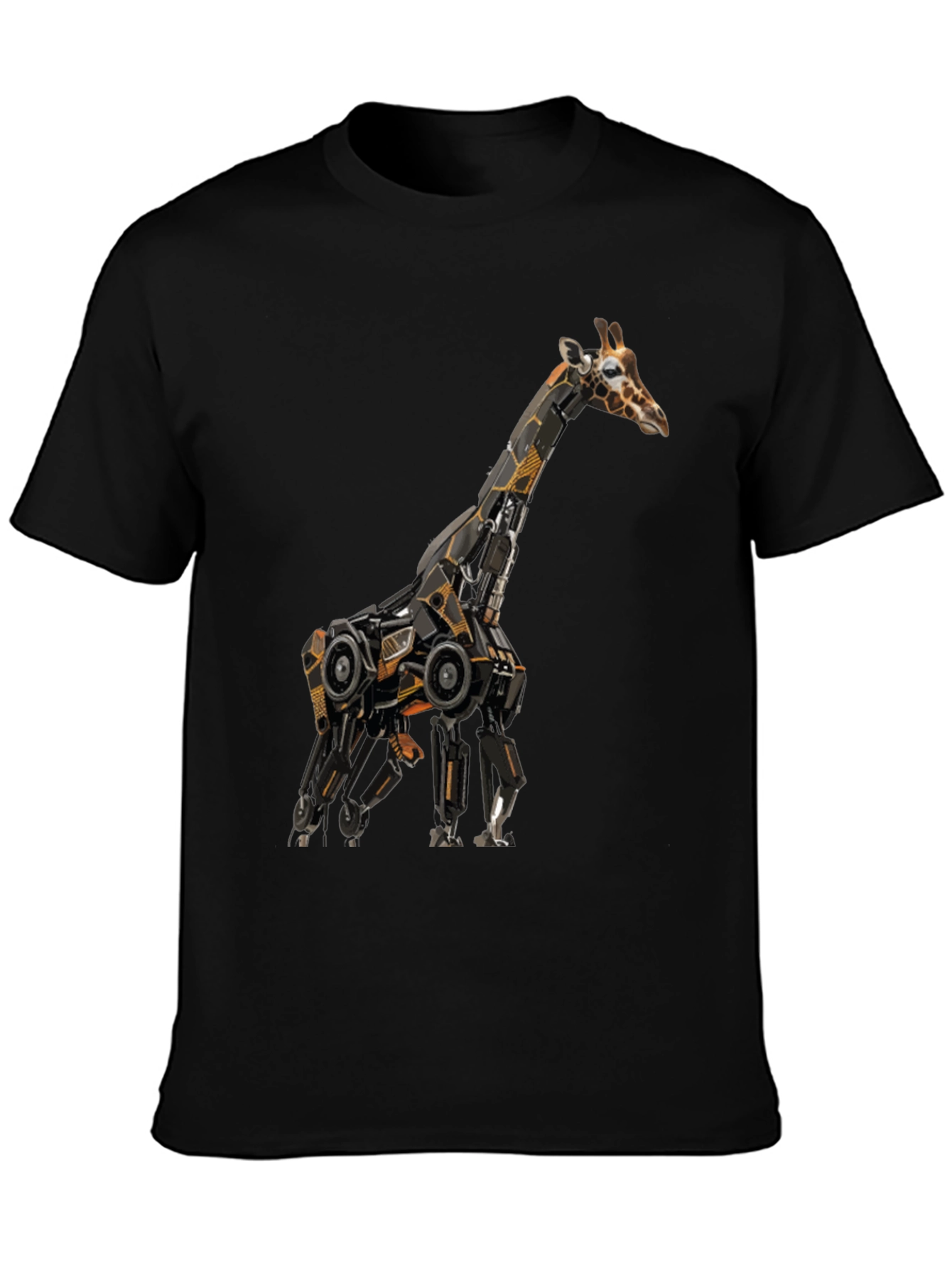 Black Robotic Giraffe Graphic Tee - Cool Black T-Shirt view 3
